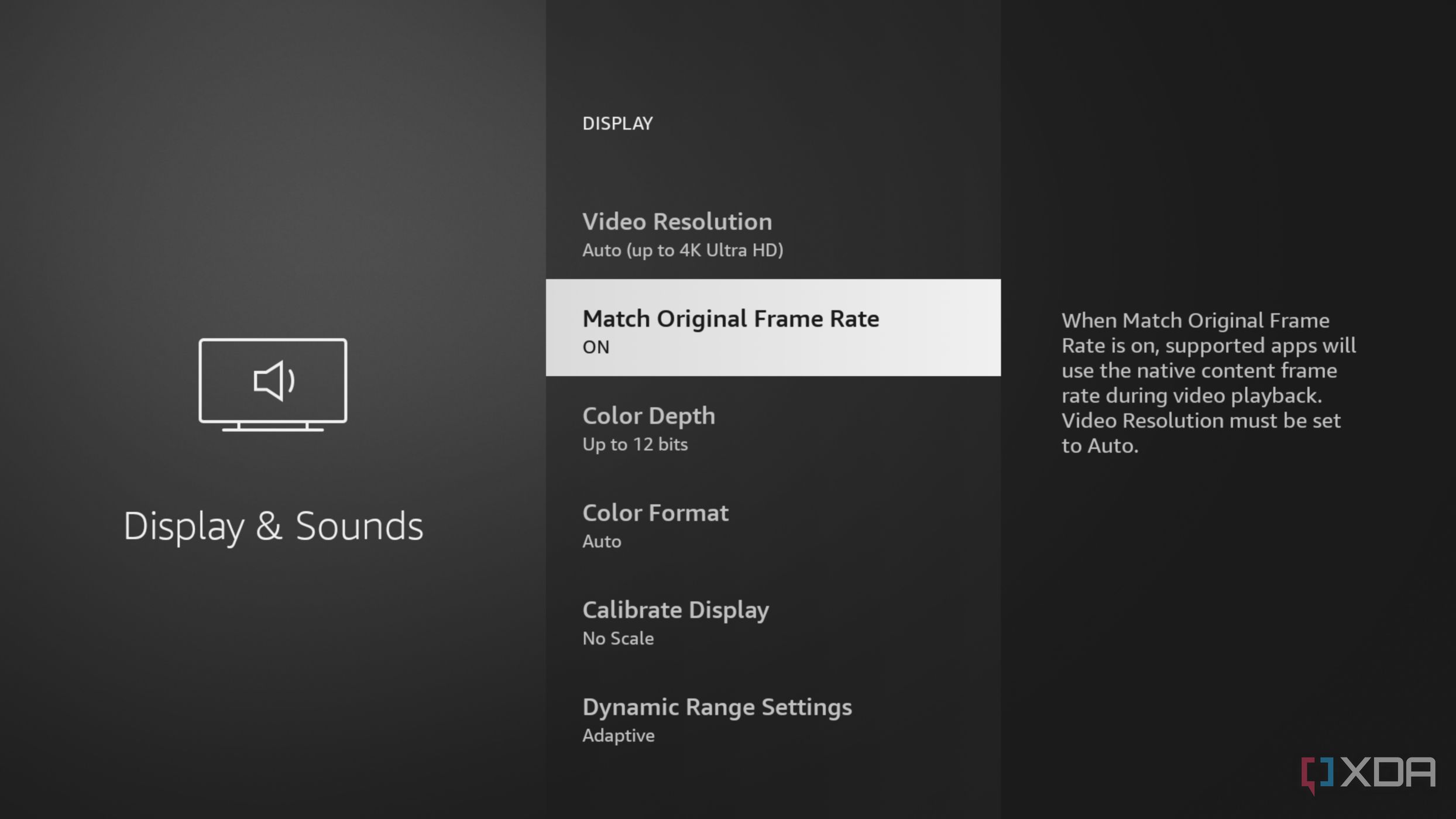 Match Original Frame Rate settings in Fire TV Stick