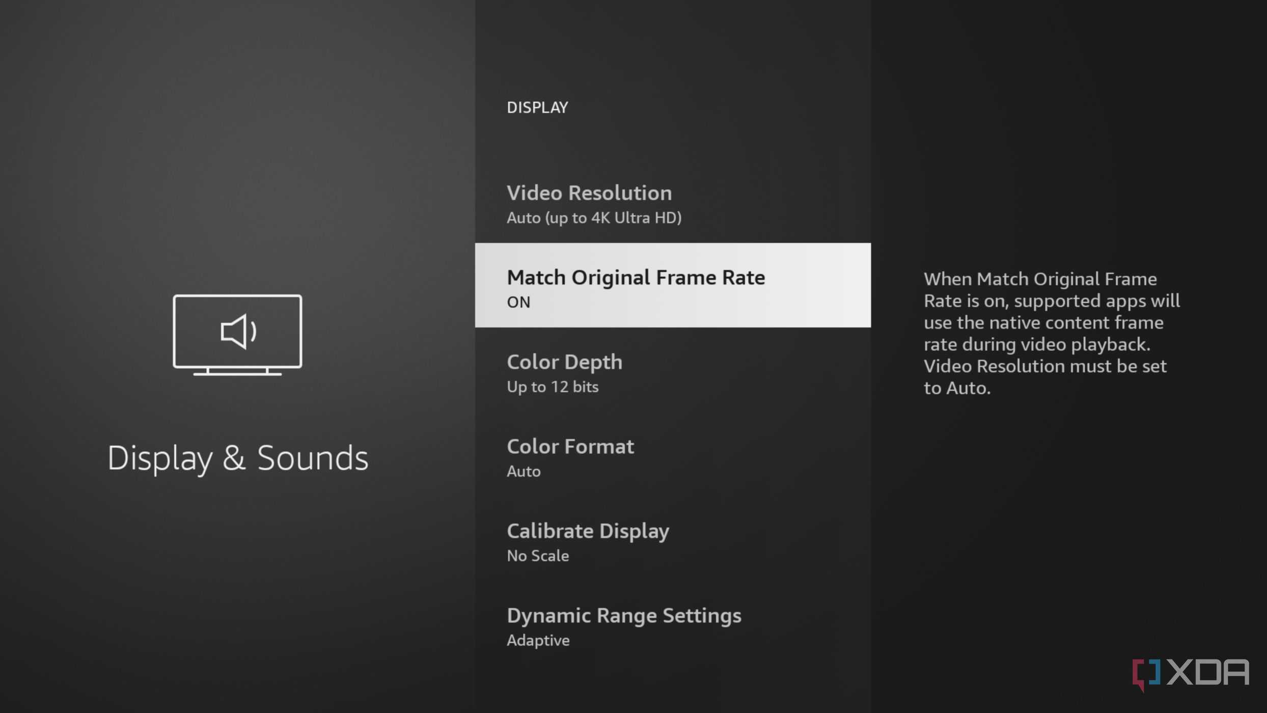 Match Original Frame Rate settings in Fire TV Stick