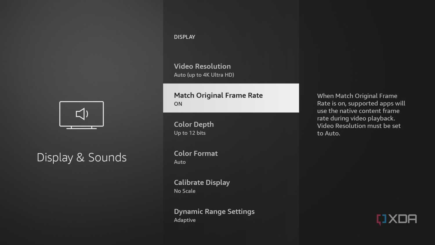 Match Original Frame Rate settings in Fire TV Stick