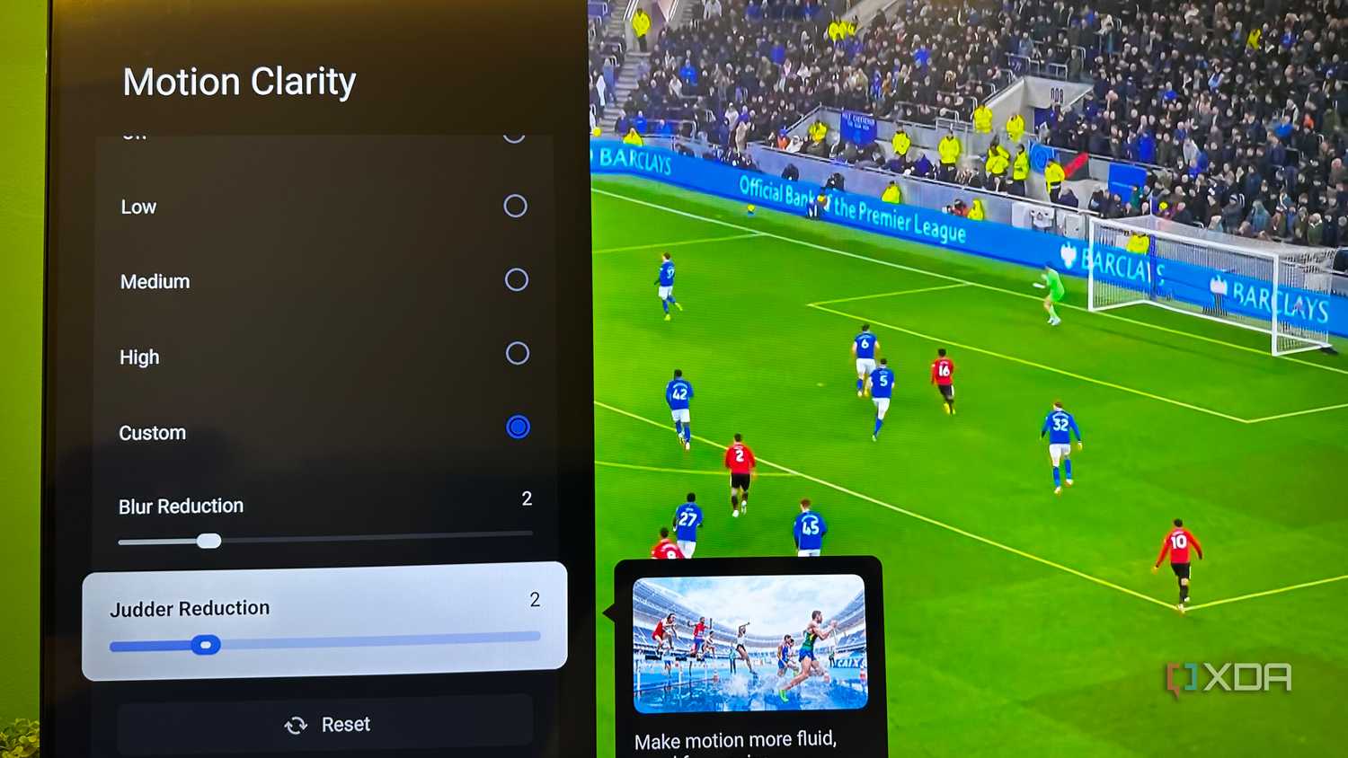 Motion Clarity settings on a Smart TV.