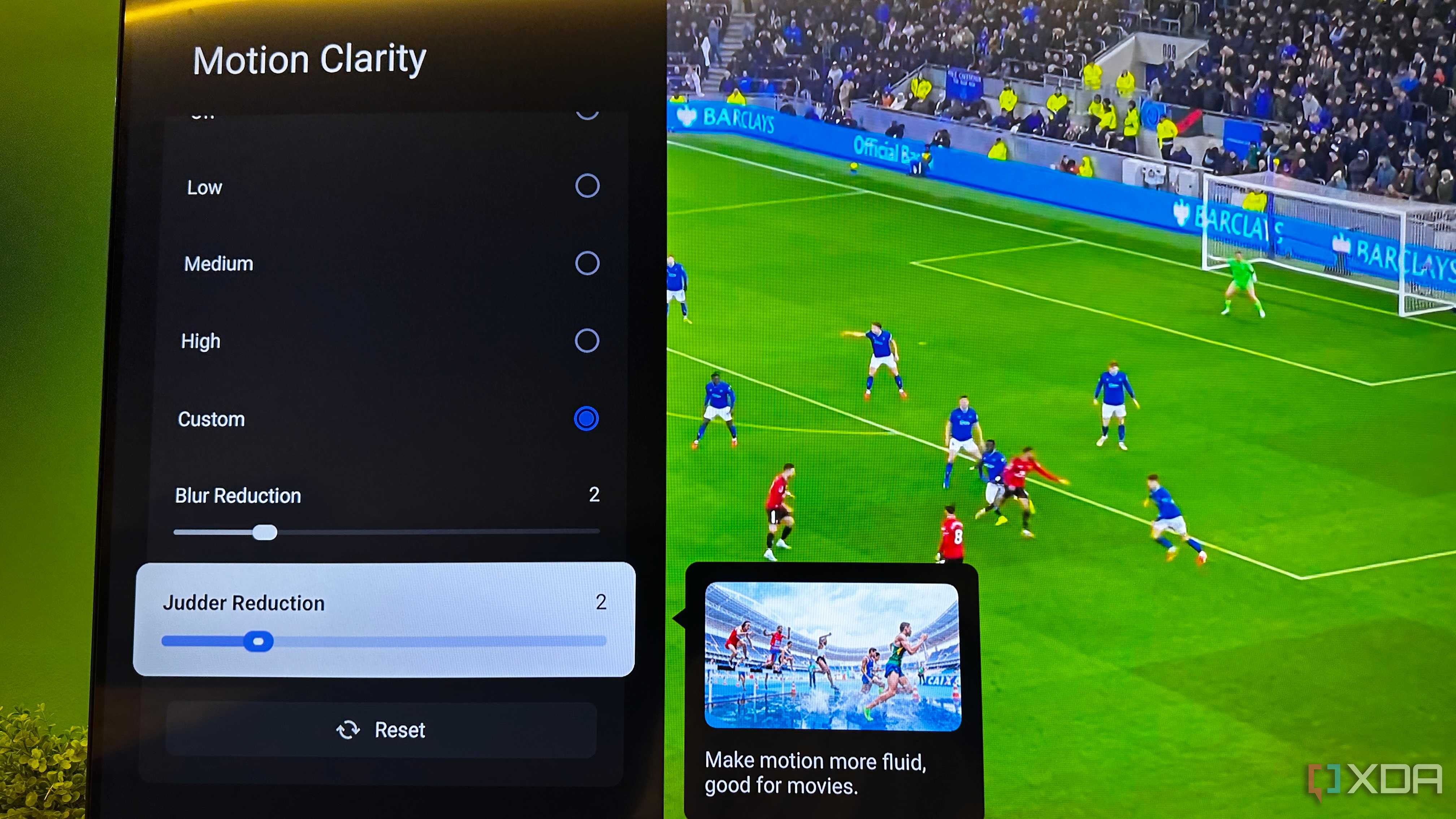 Motion Clarity settings on a Smart TV.