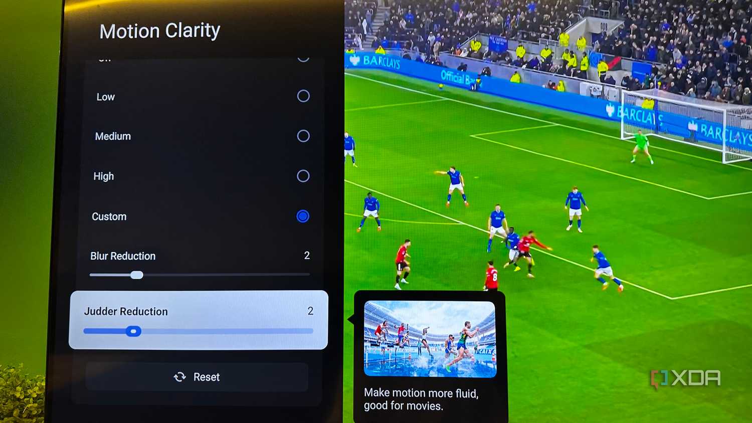 Motion Clarity settings on a Smart TV.