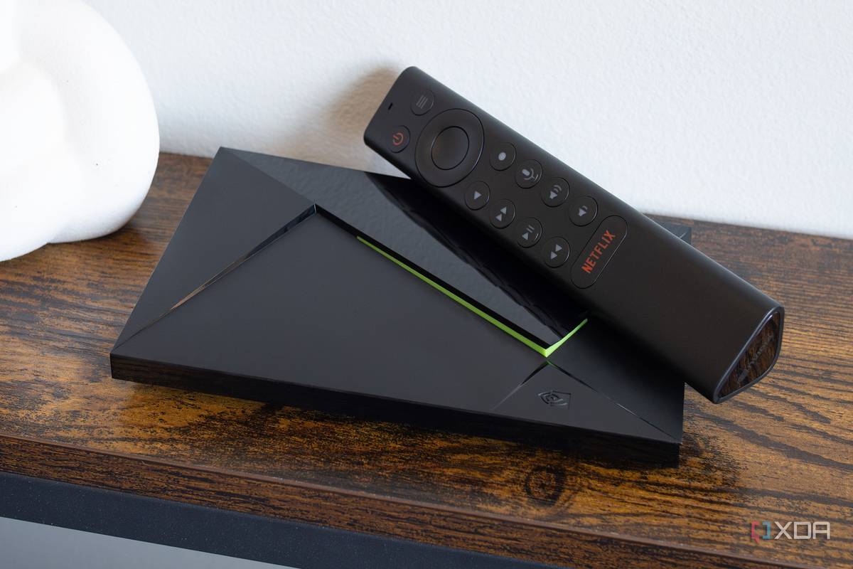Nvidia Shield TV Pro streaming console with gaming controller in modern home theater setup
