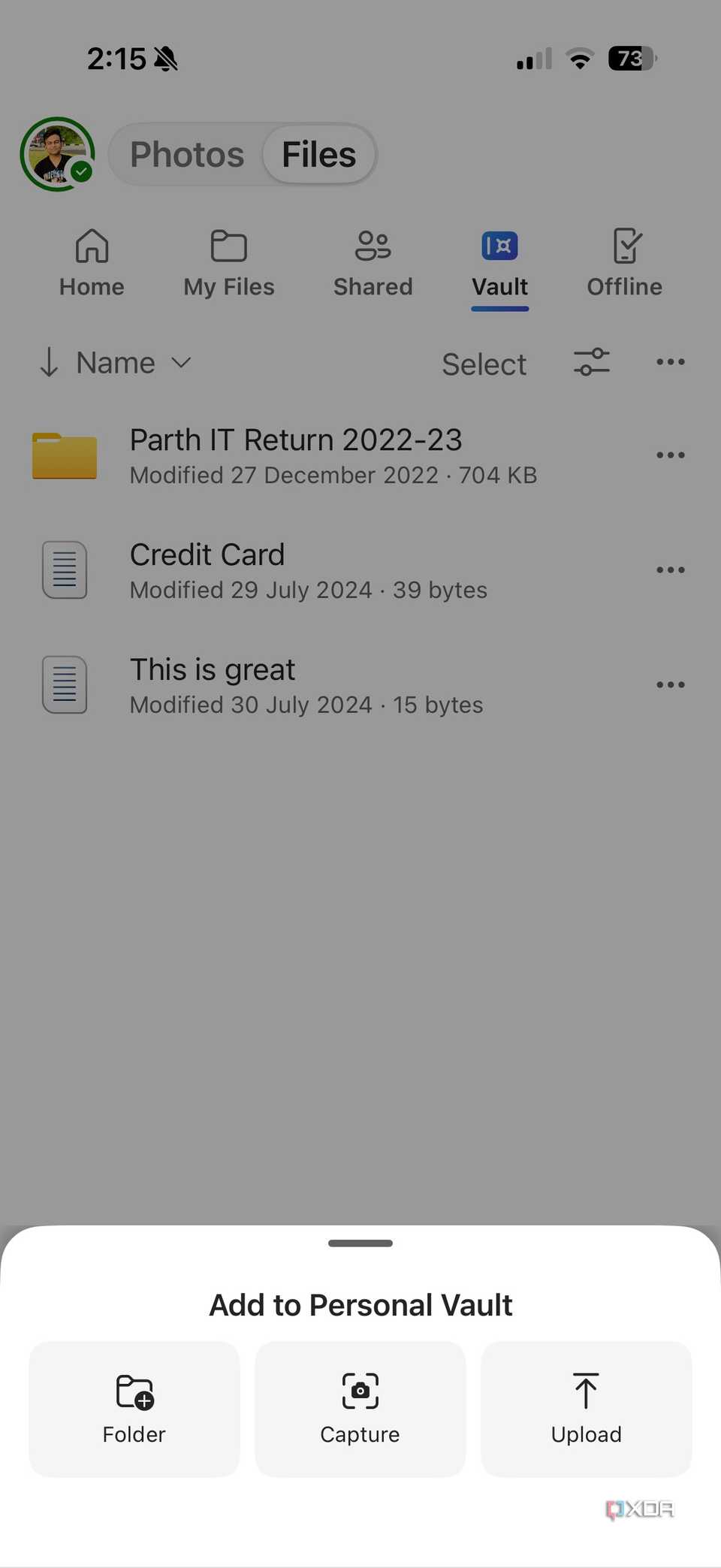 OneDrive personal vault on iPhone