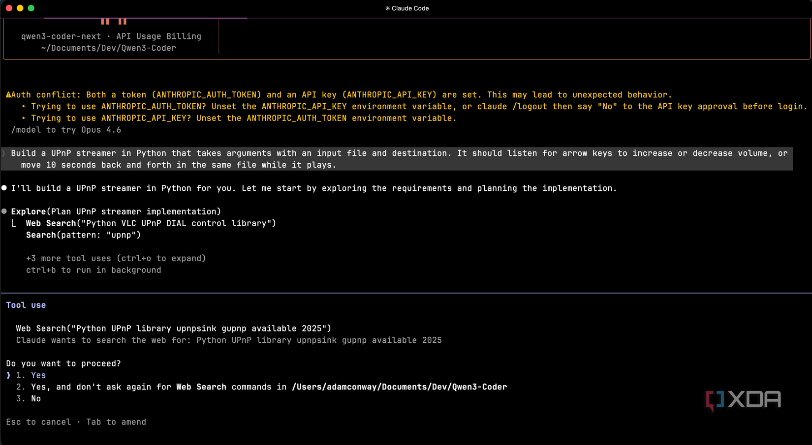 Qwen3 Coder Next running on the Lenovo Thinkstation PGX in Claude Code