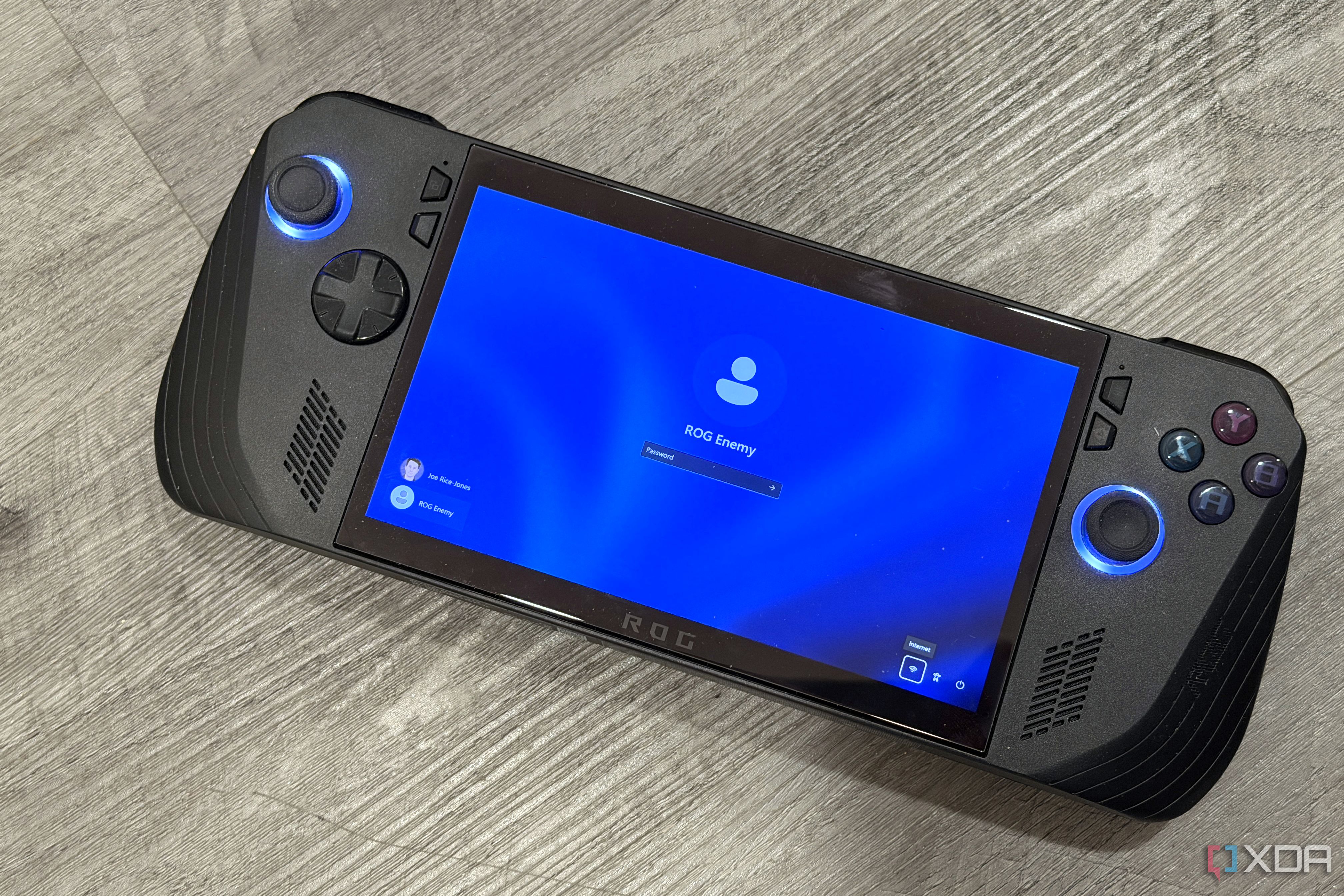 rog ally x on floor with rog enemy as the username for sign in purposes