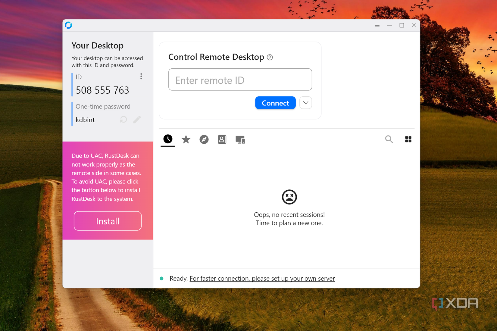 Menú principal de RustDesk