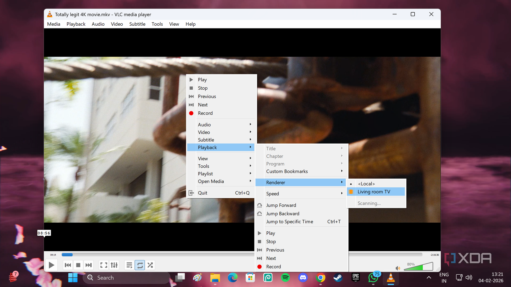Streaming a local PC video to a TV on the same network using VLC media player.