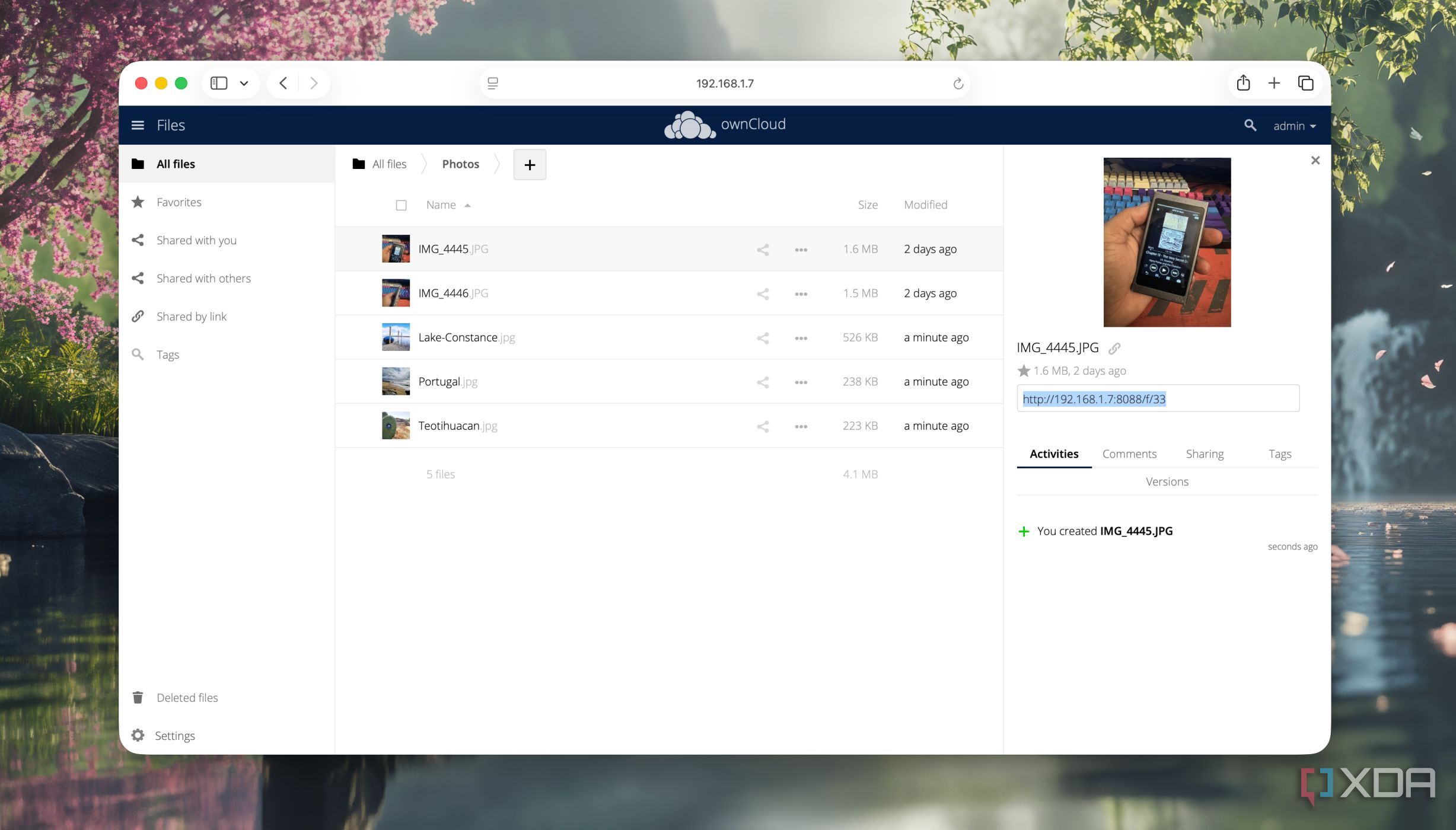 Creating a sharing link in ownCloud