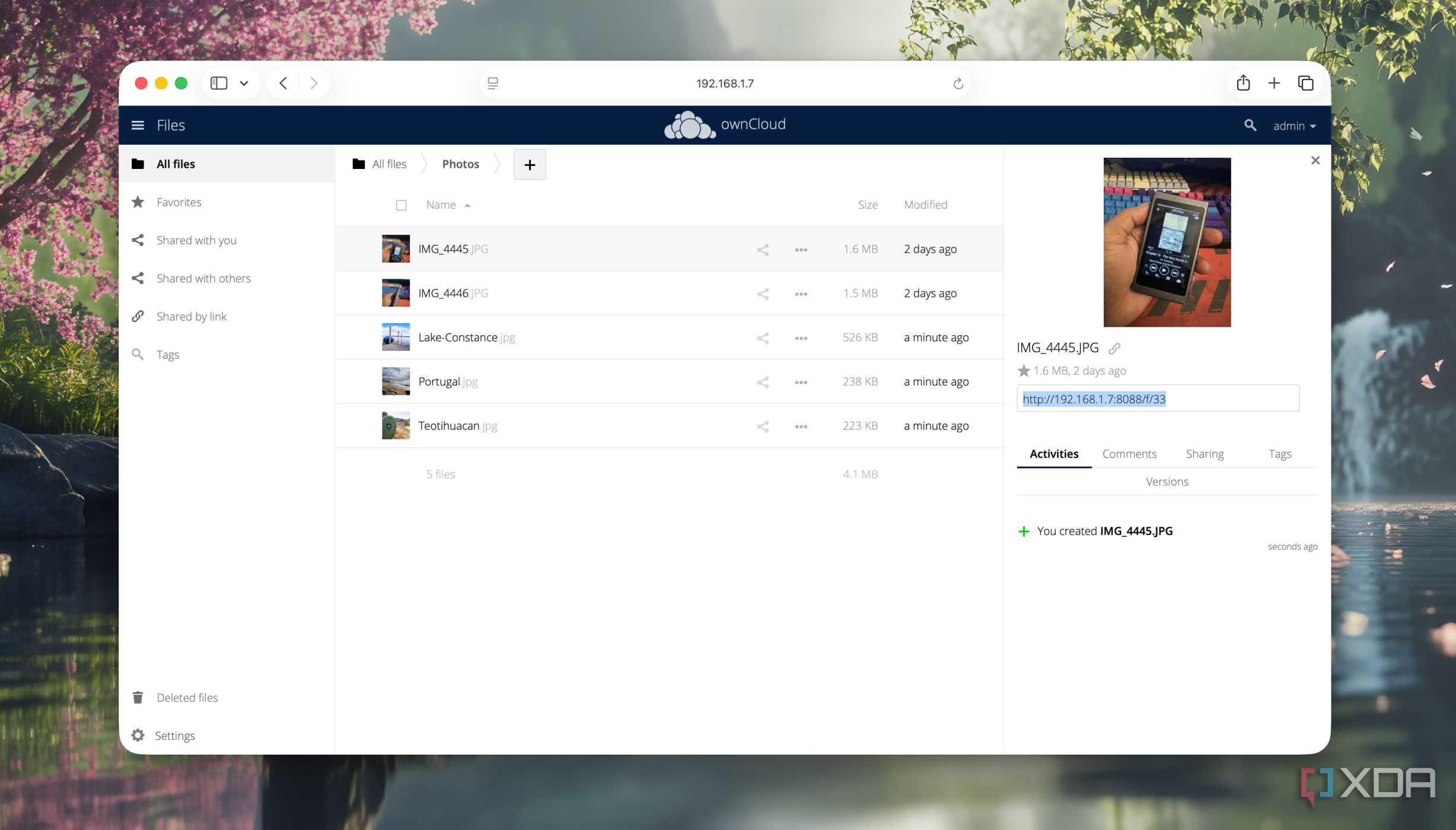 Creating a sharing link in ownCloud