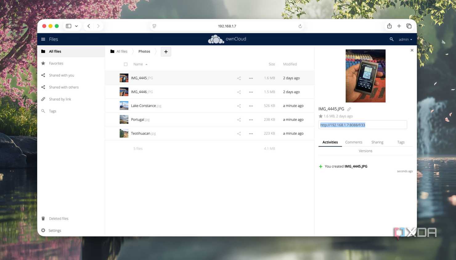 Creating a sharing link in ownCloud