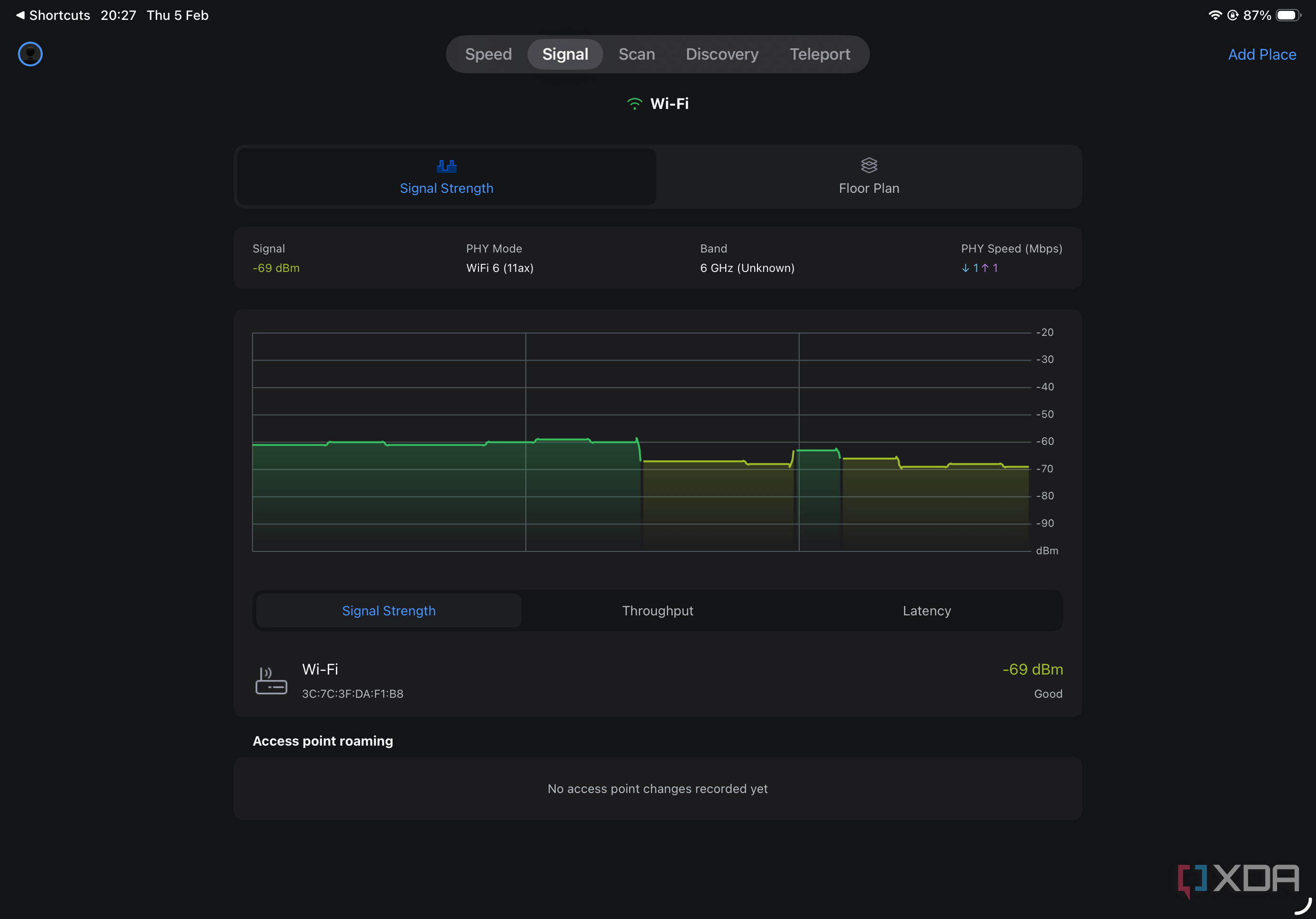 Logitech Connection Utility signal strength gauge screenshot