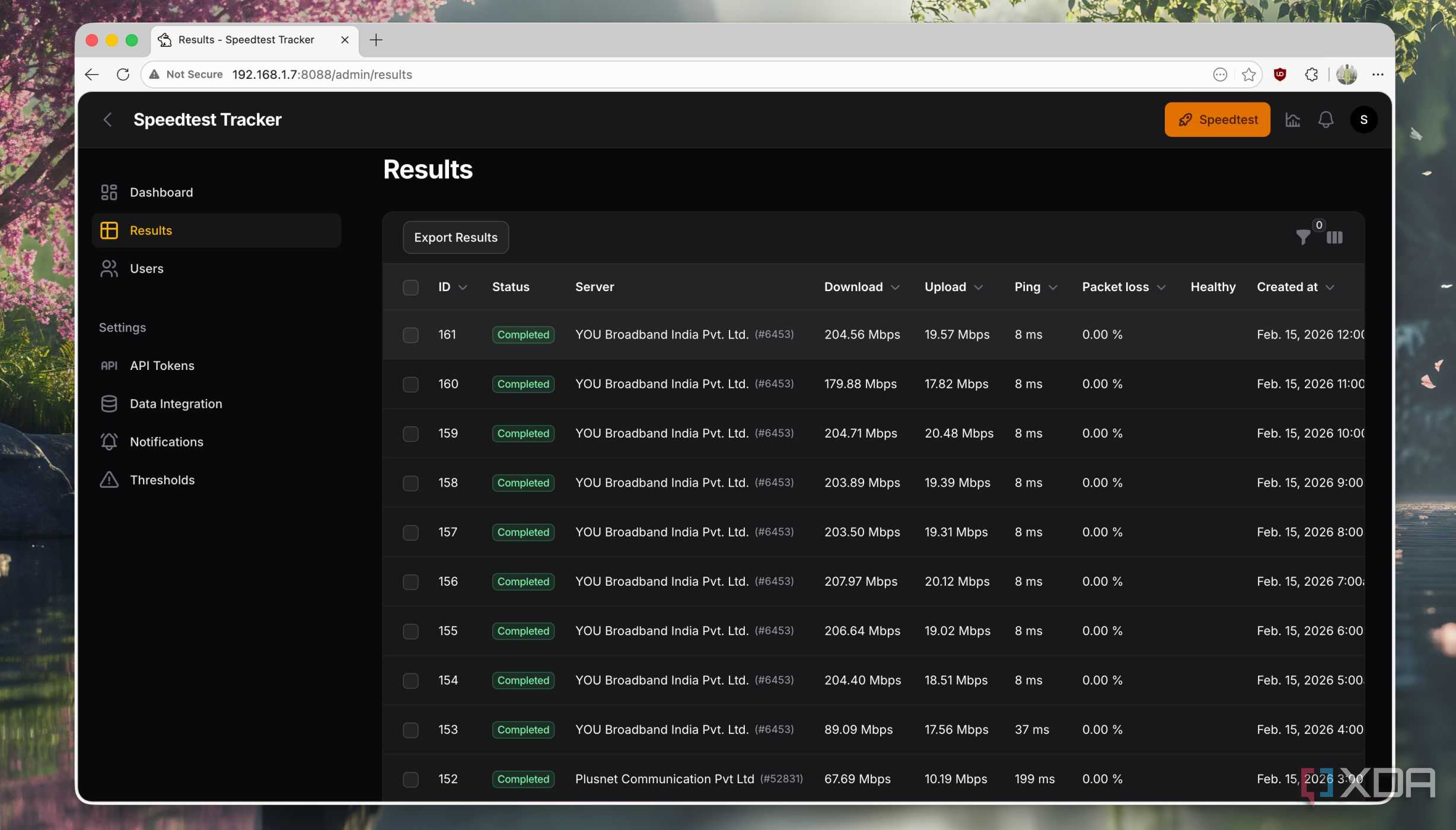 Speed Trracker Graph This self-hosted speed tracker monitors my network and graphs my ...