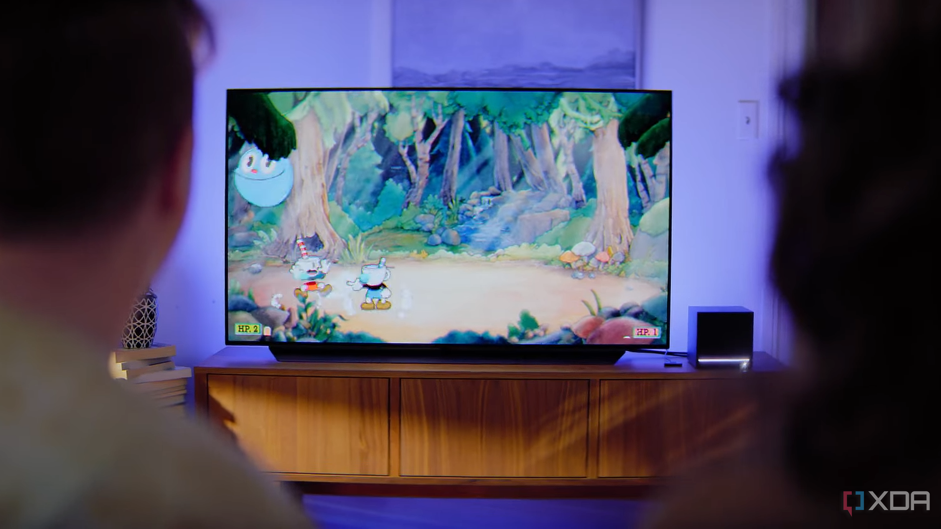 A Steam Machine connected to a TV running a videogame