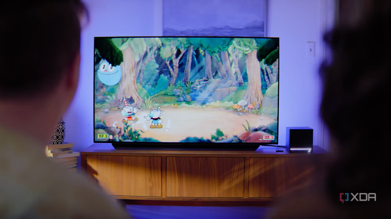 A Steam Machine connected to a TV running a videogame