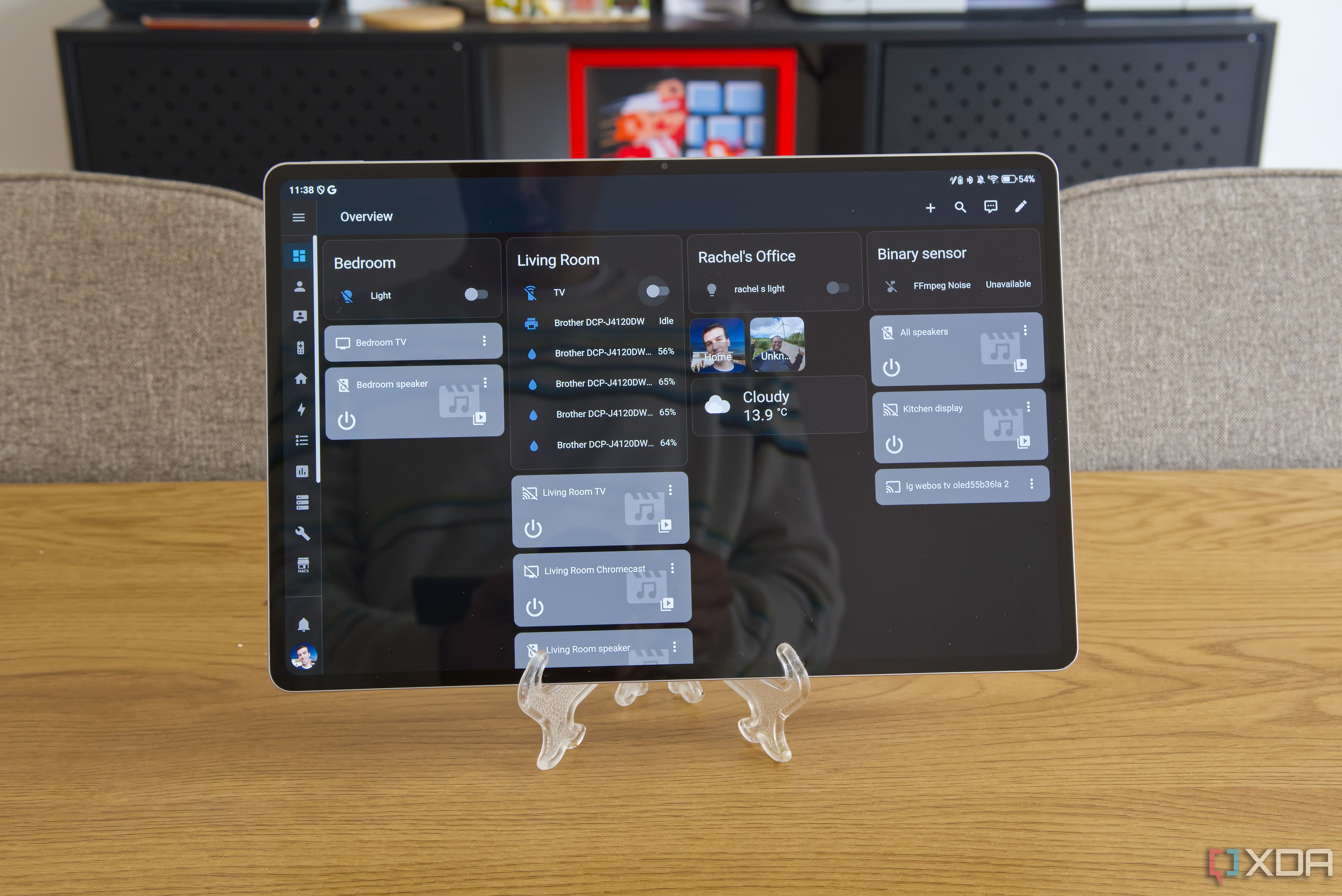 A tablet showing a Home Assistant panel