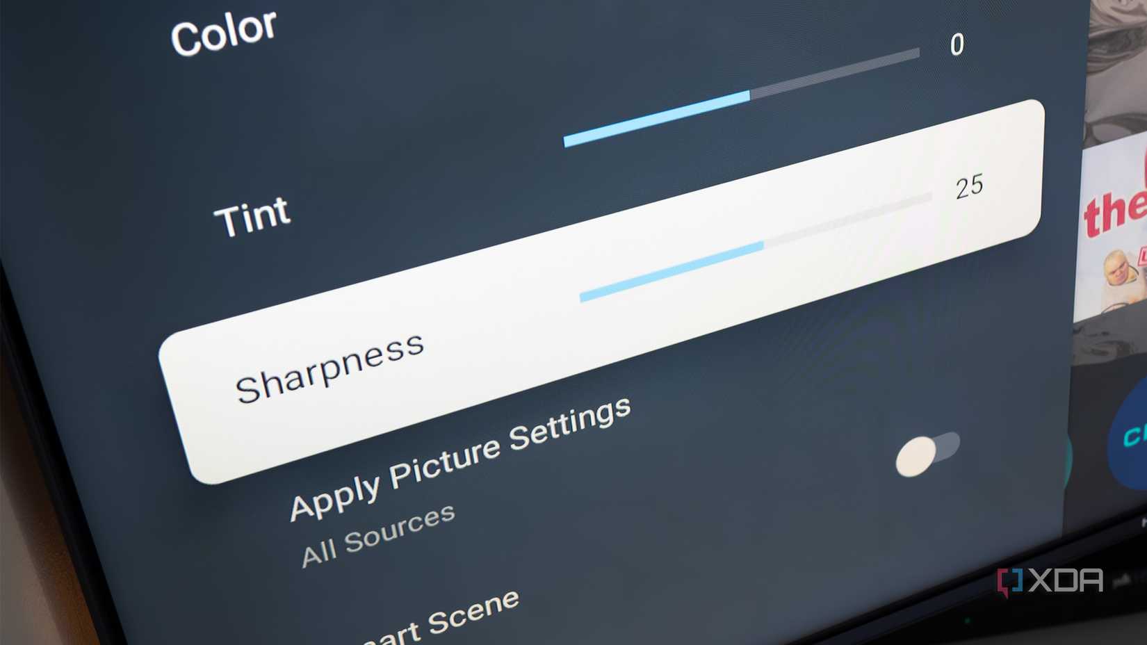 A TV's sharpness setting
