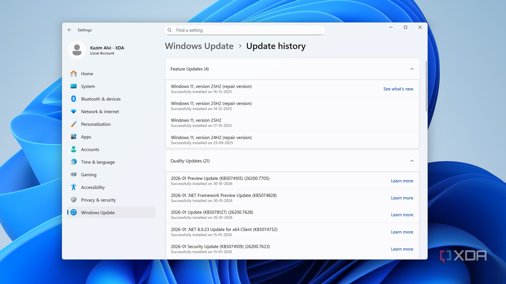 update history on Windows 11