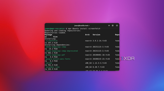 Screenshot of the terminal in Vanilla OS using Apx to install an app in a subsystem and make it available in Vanilla OS directly