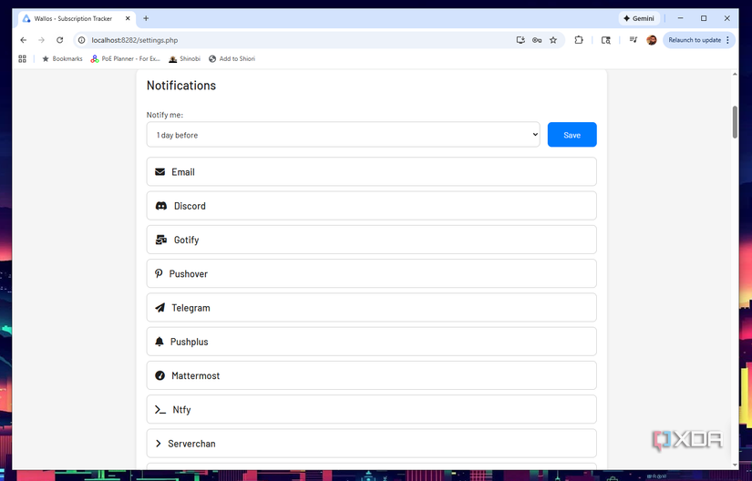 Wallos notification options