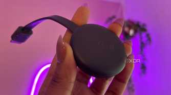 Chromecast in front of pink wall