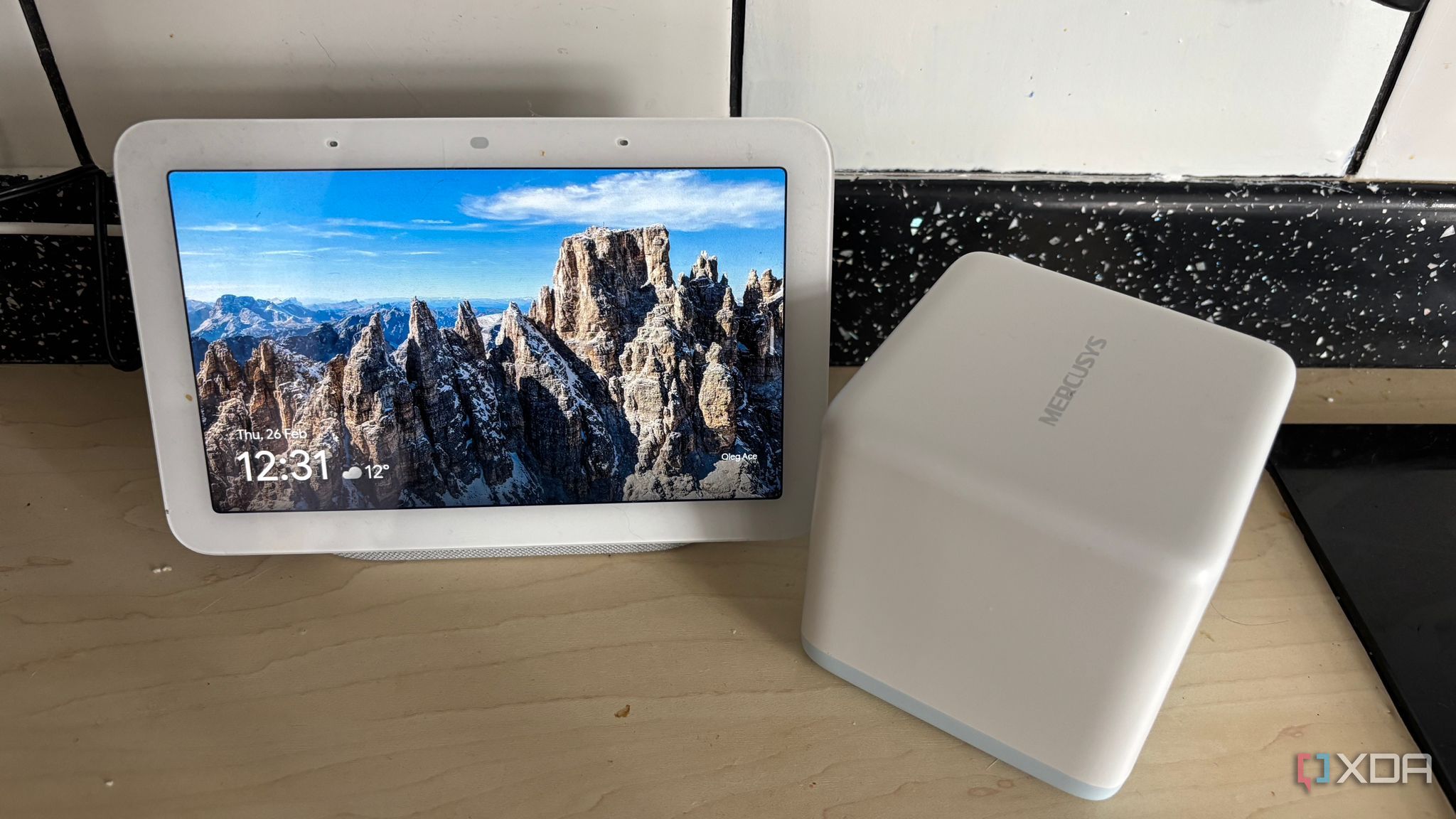 Mercusys mesh wifi system node next to Google nest