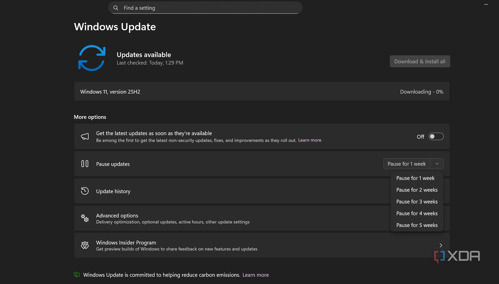Windows 11 update menu has stopped updates