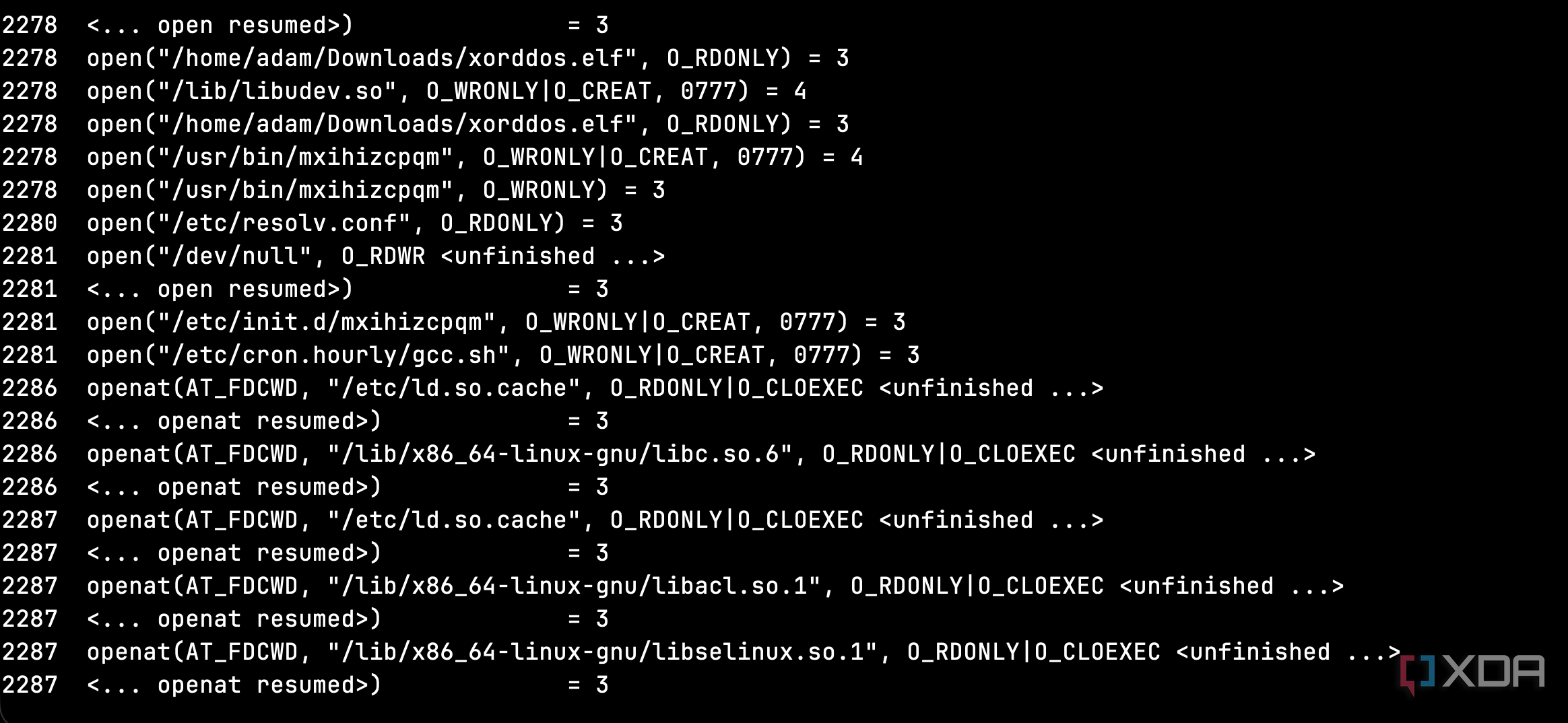 Linux strace of xorddos