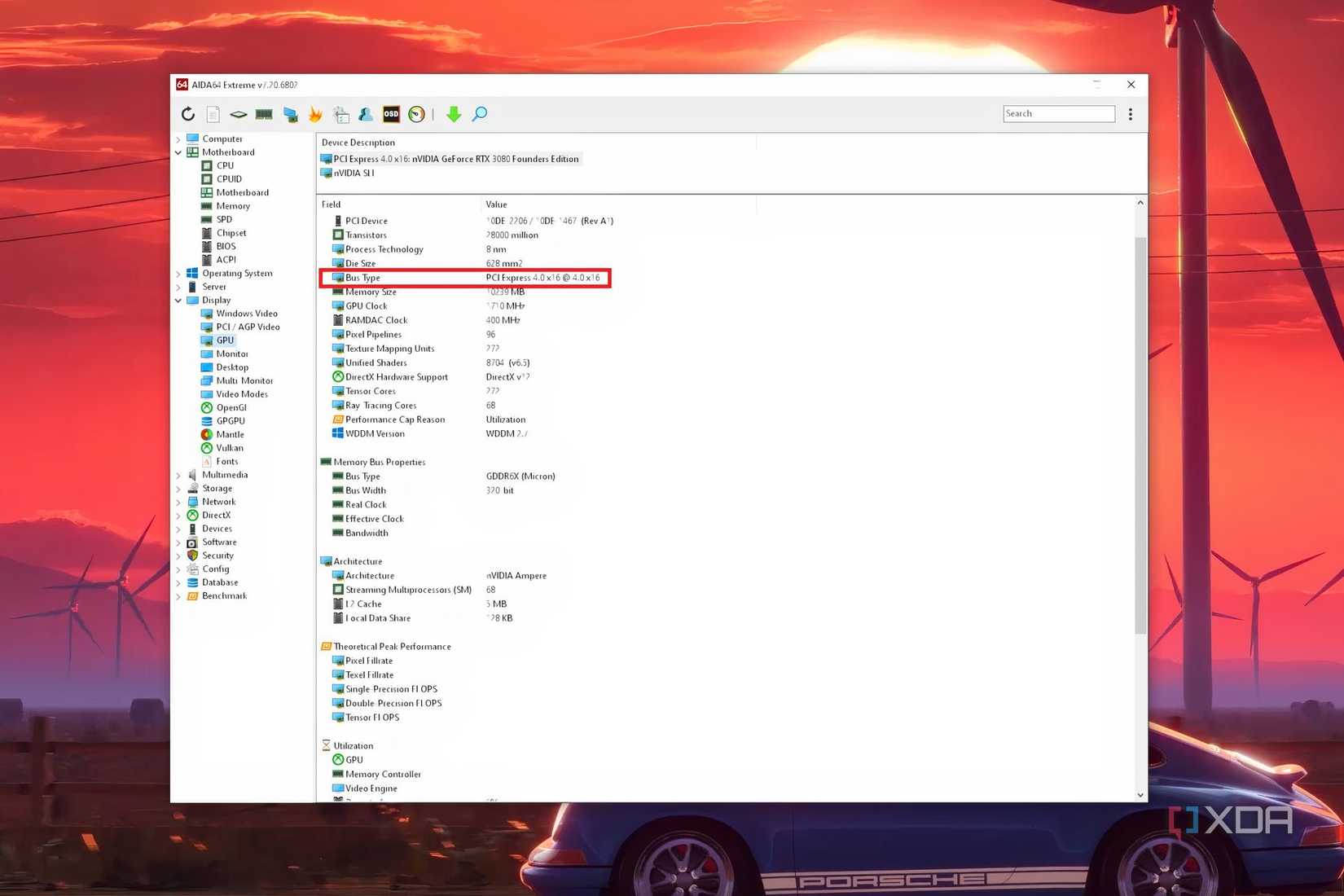 AIDA64 Extreme screenshot showing GPU link speed