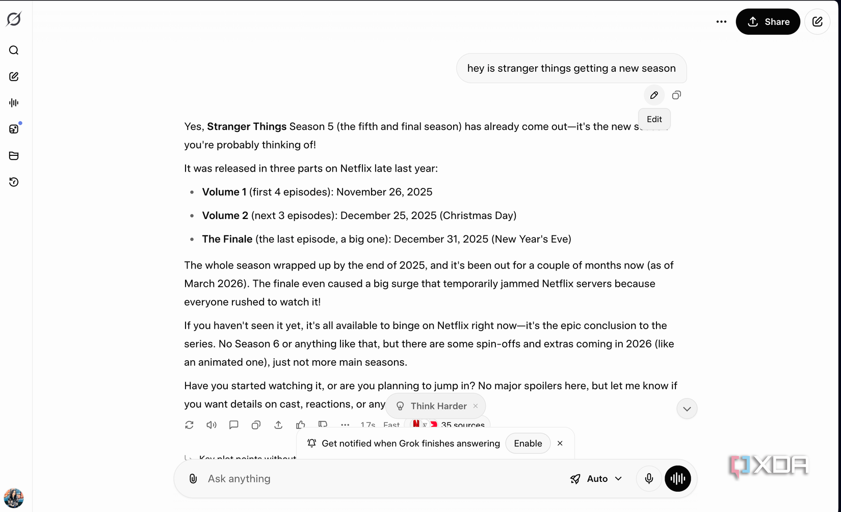 asking grok if new stranger things season coming