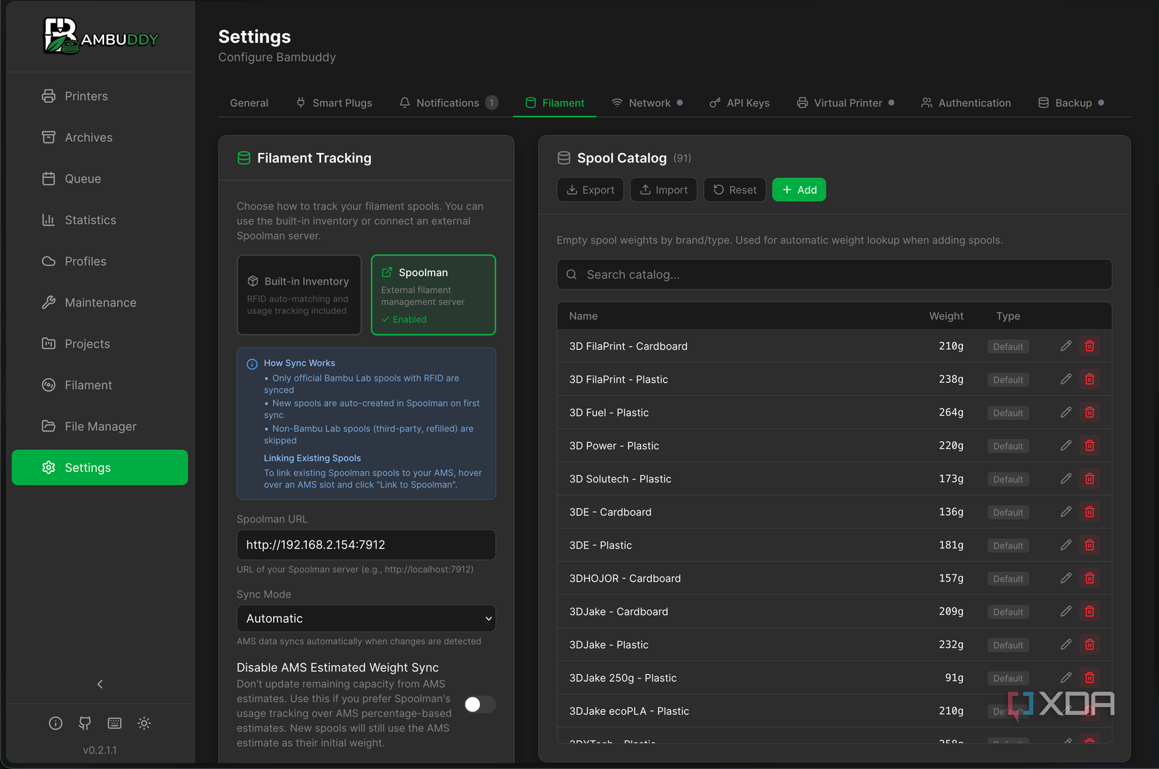 Spoolman inside Bambuddy