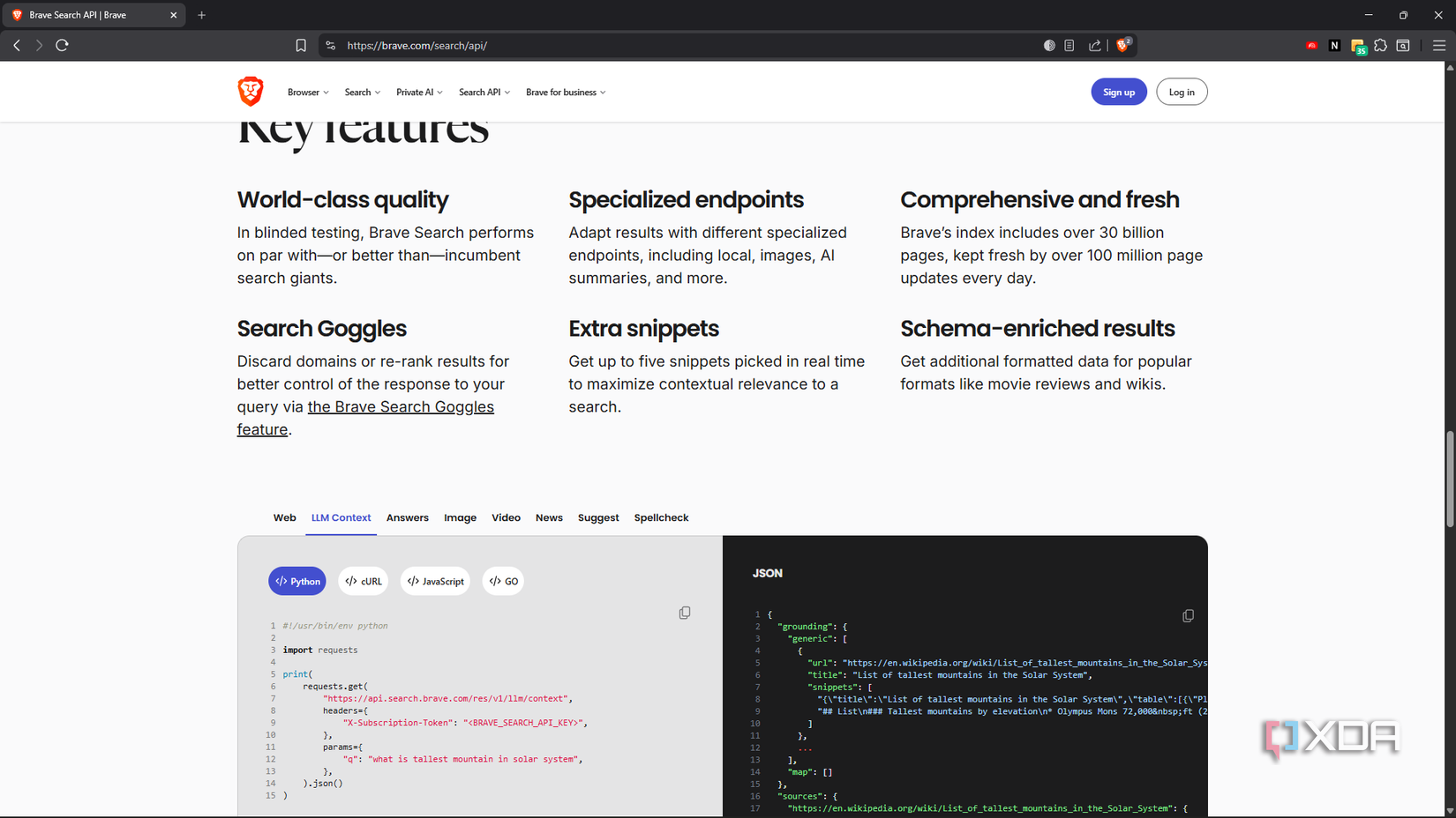 bold search api features