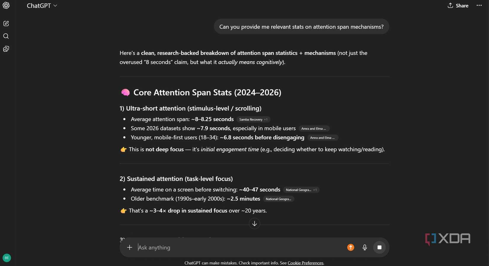 Screenshot of using ChatGPT for research that might not be accurate