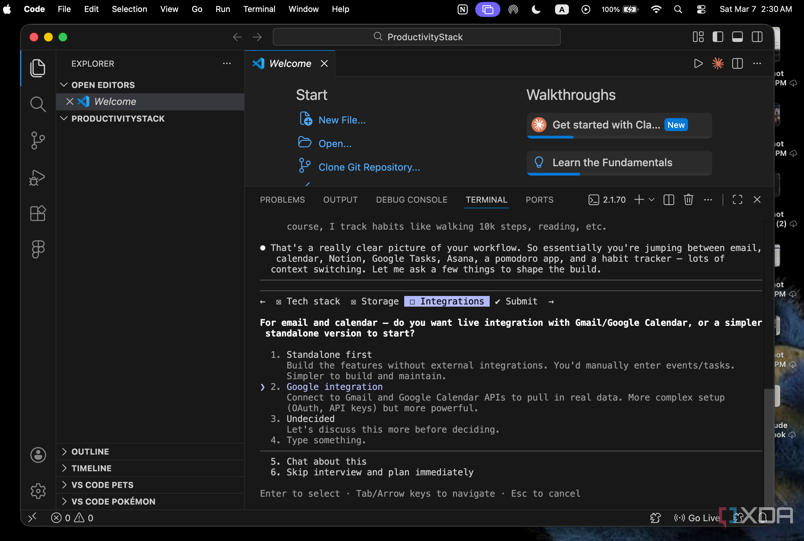 claude code asking about integrations
