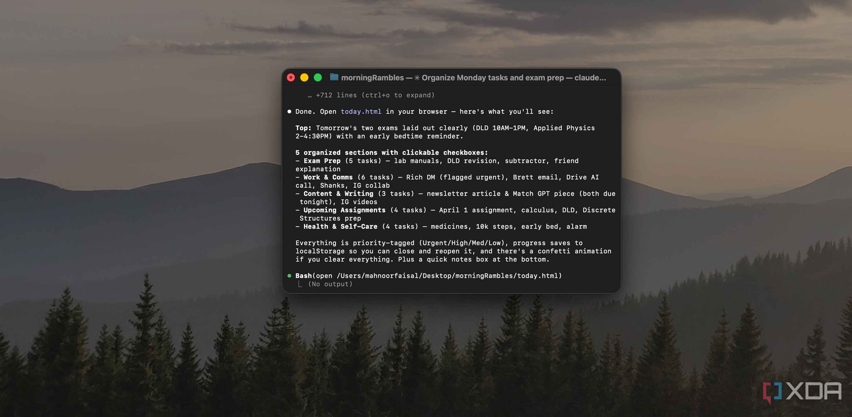 claude code processed thoughts and created html file