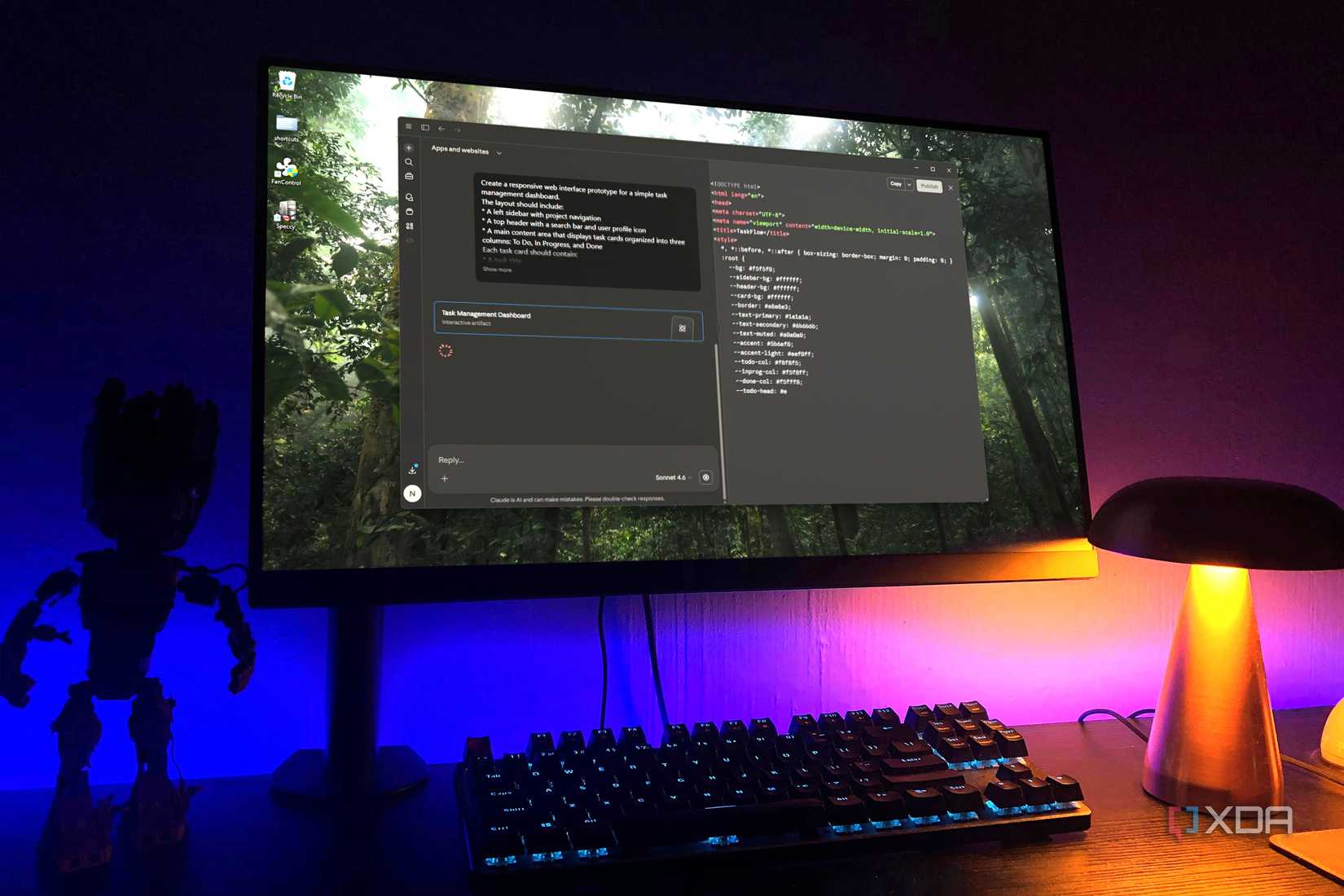 Claude for desktop, lamp and lego in view