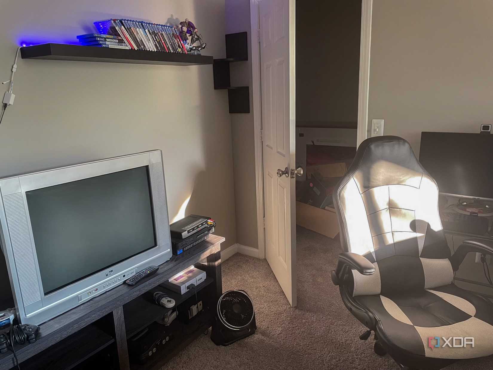 A CRT television in a room