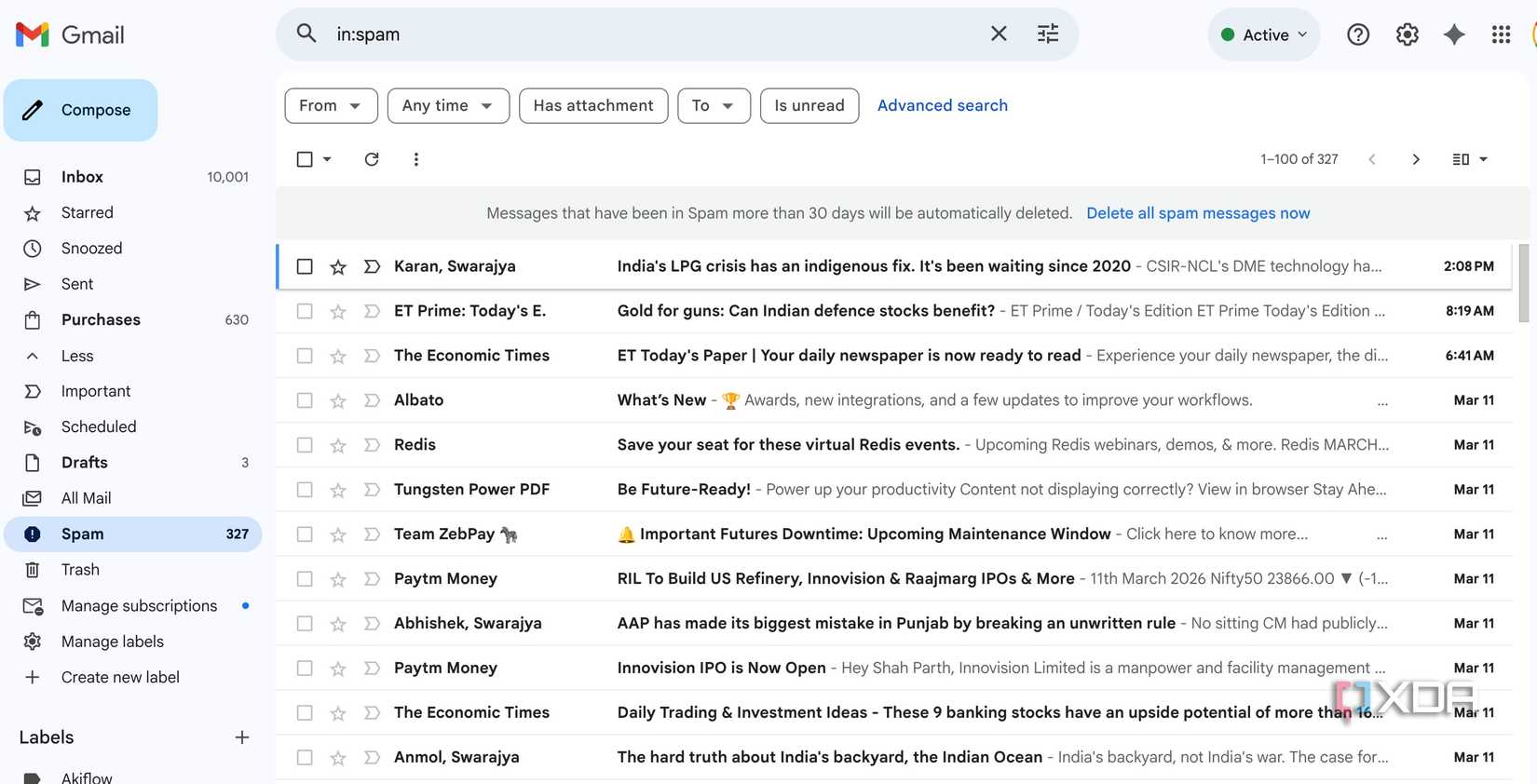 encontrar elementos de la papelera en Gmail