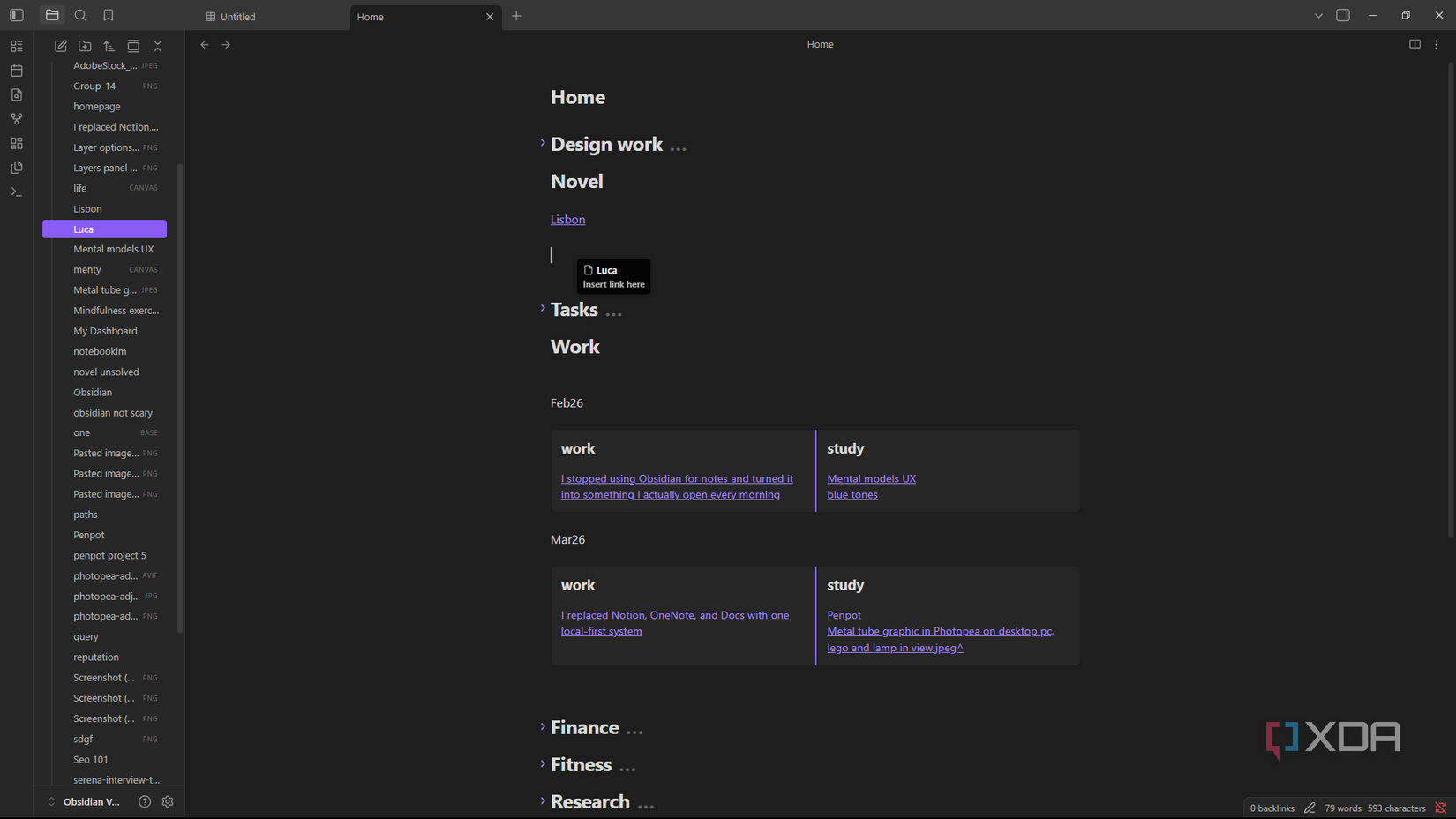 Dragging pages to the dashboard in Obsidian