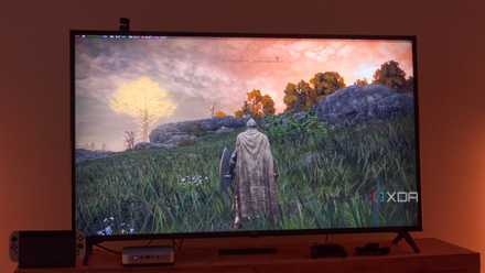 The Steam Gadget is coming for consoles, whether or not Valve admits it or no longer A TV displaying Elden Ring running on Bazzite with a performance overlay in the top left corner