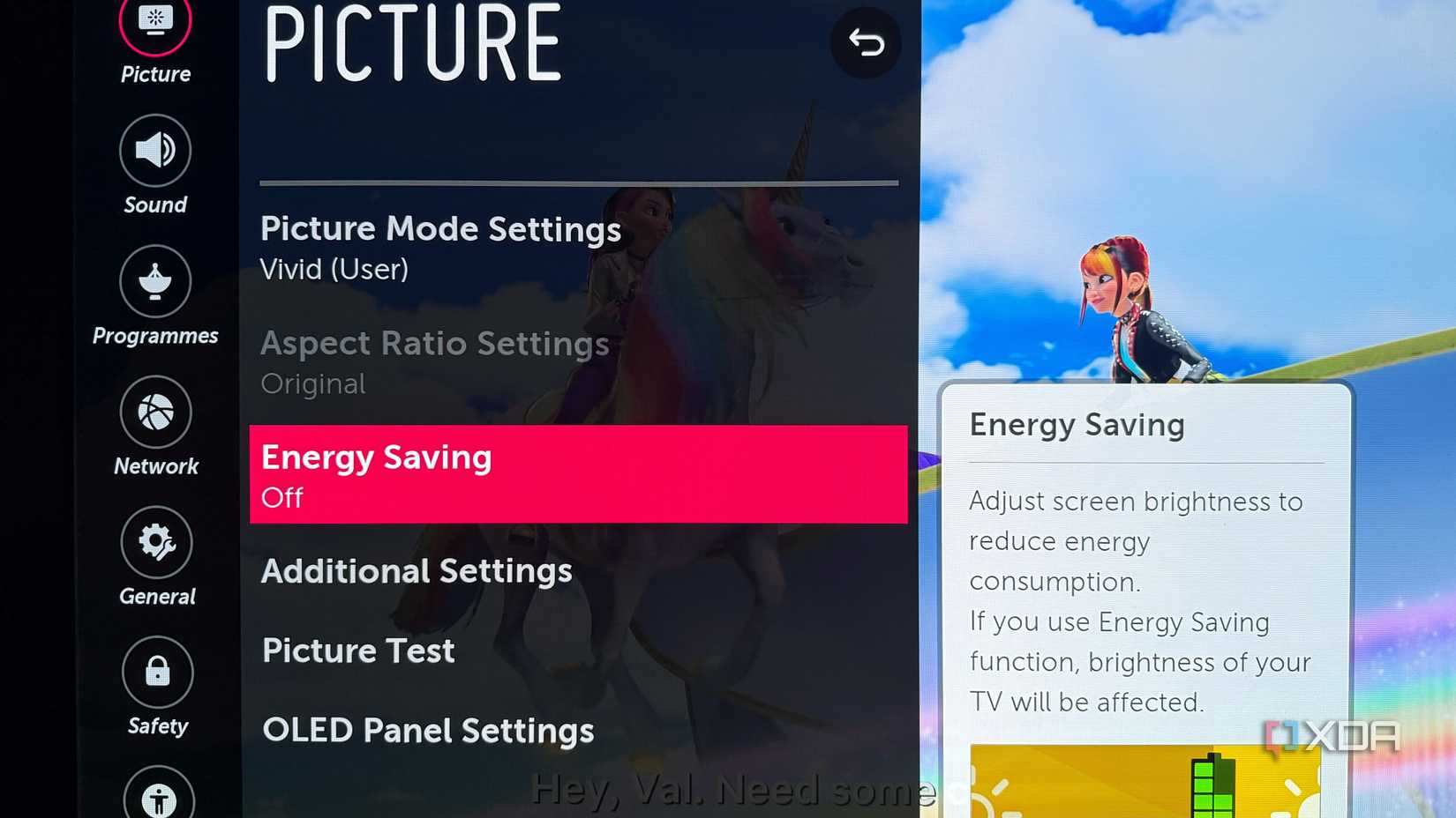 Energy saving settings on OLED TV