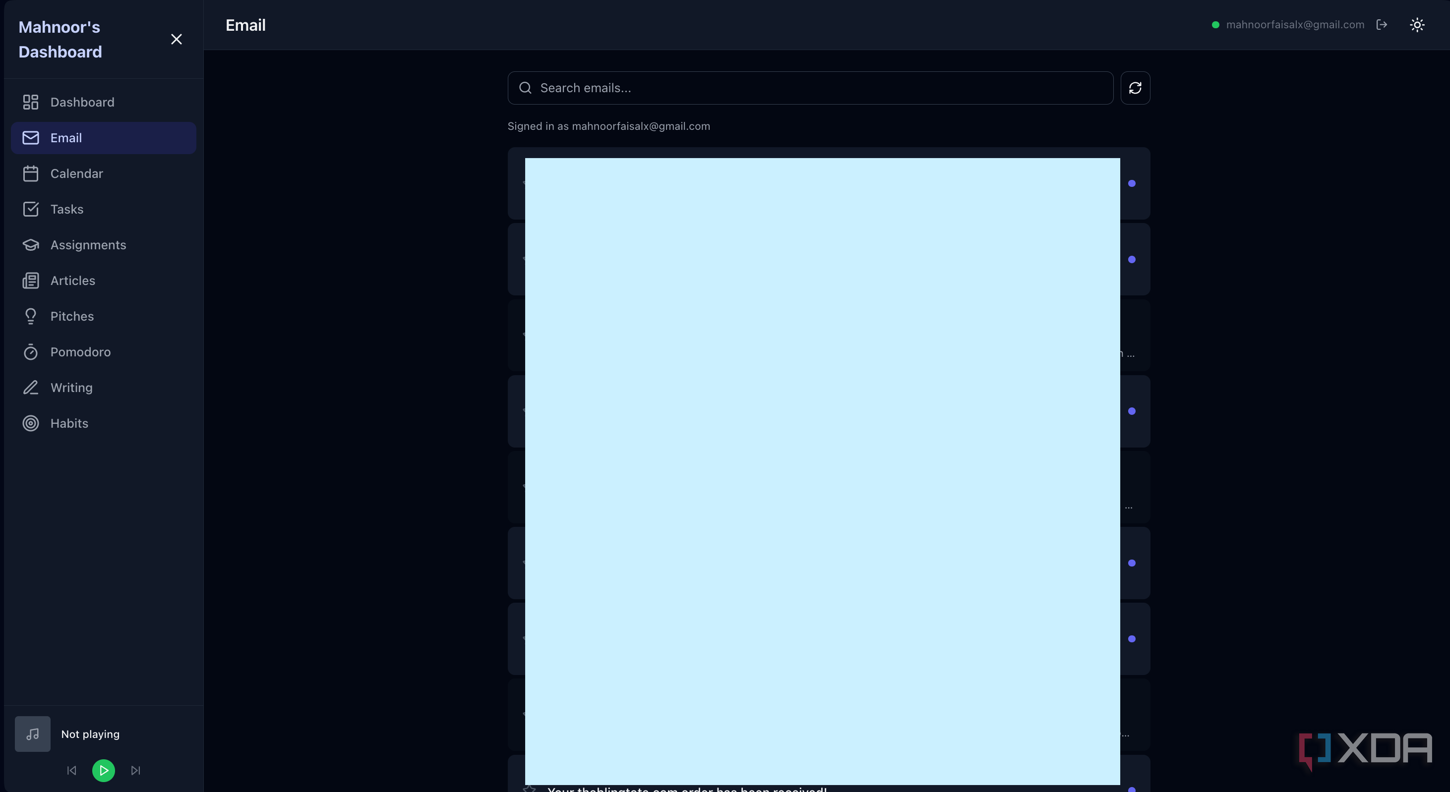 gmail section in dashboard