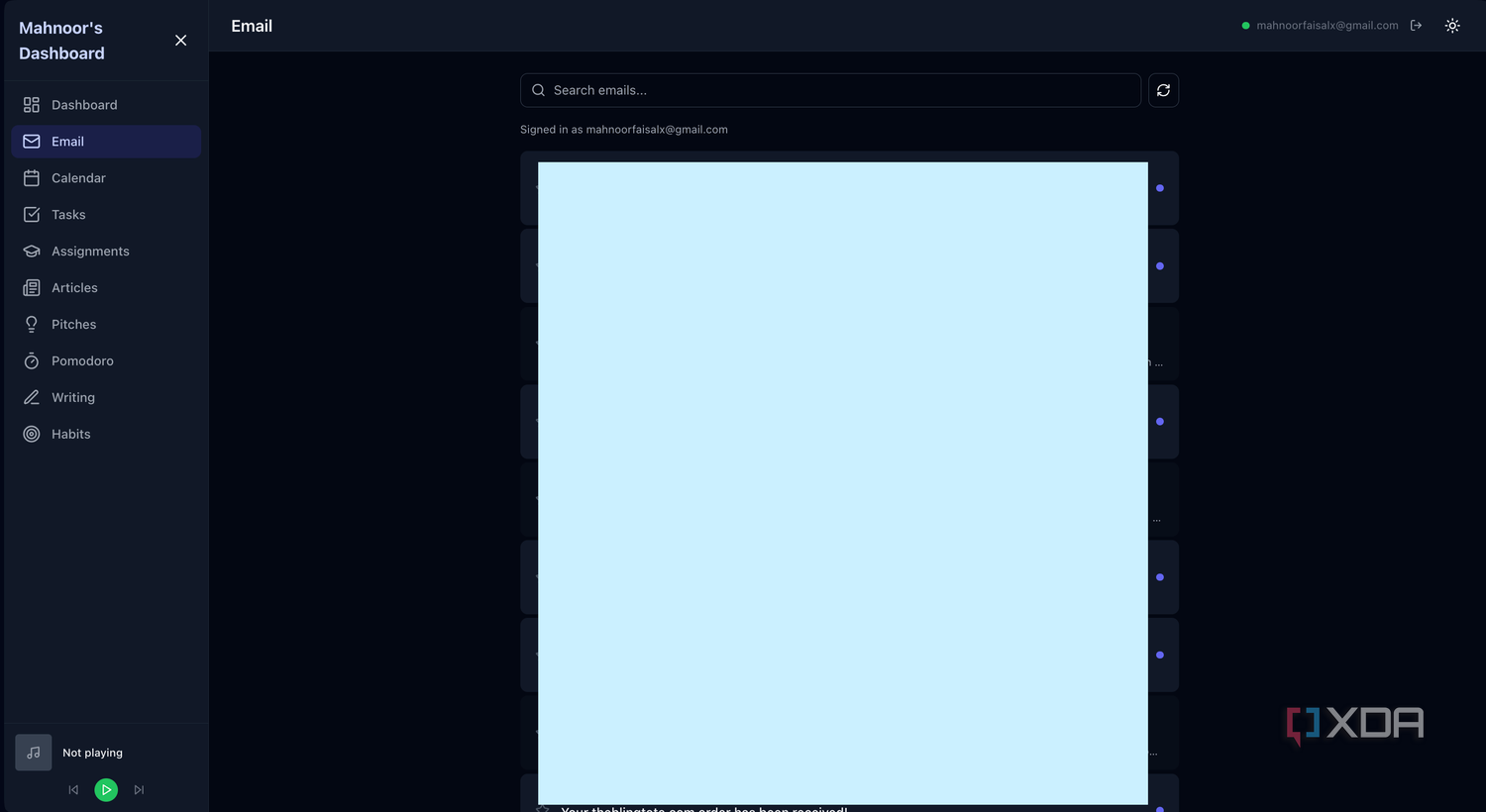 gmail section in dashboard