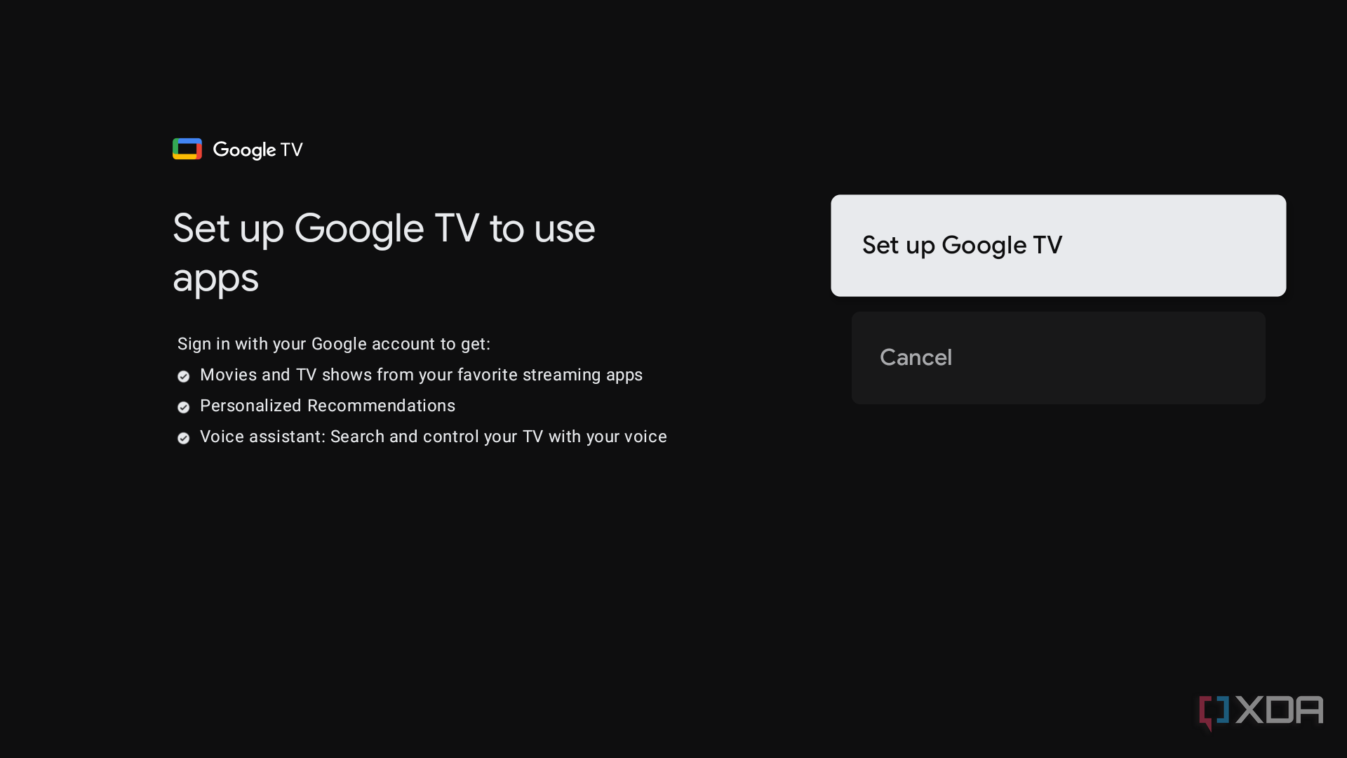 Popup to setup Google TV in basic mode