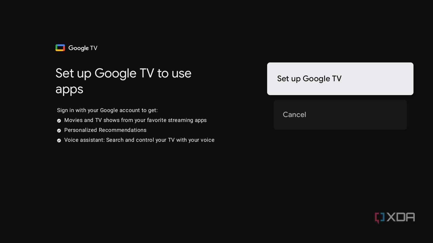 Popup to setup Google TV in basic mode
