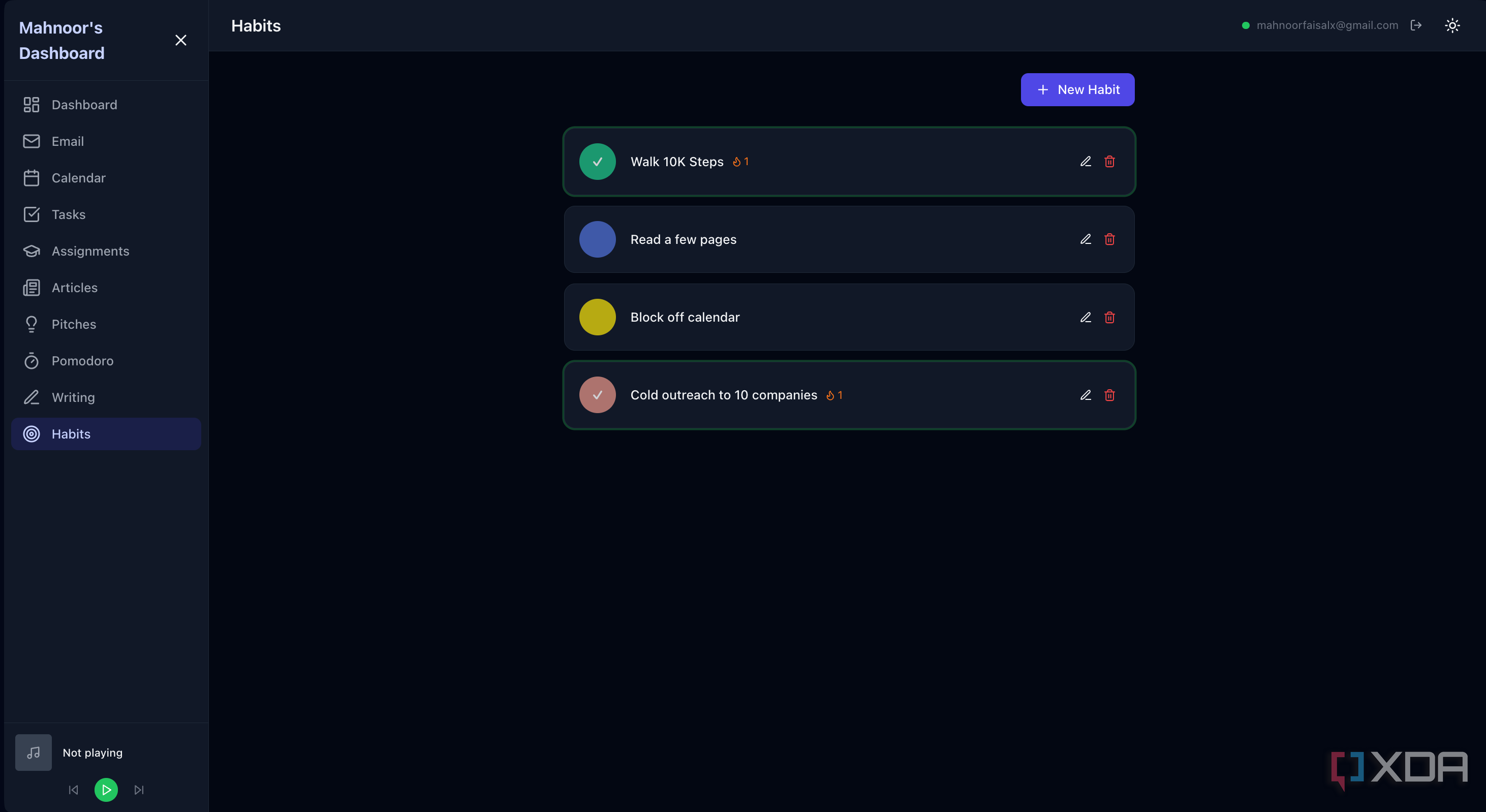 habts section in dashboard