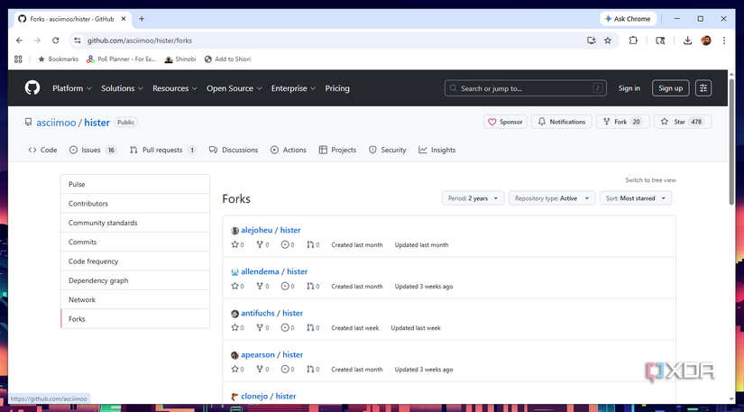 Hister Github fork page