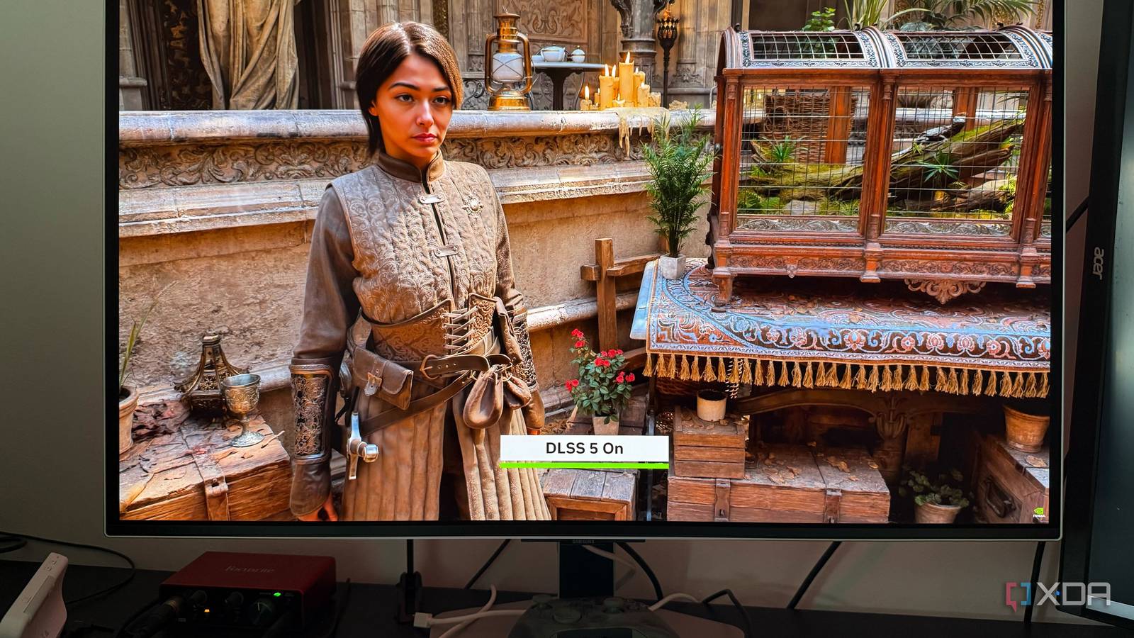 A photo of a monitor showing a DLSS5 preview