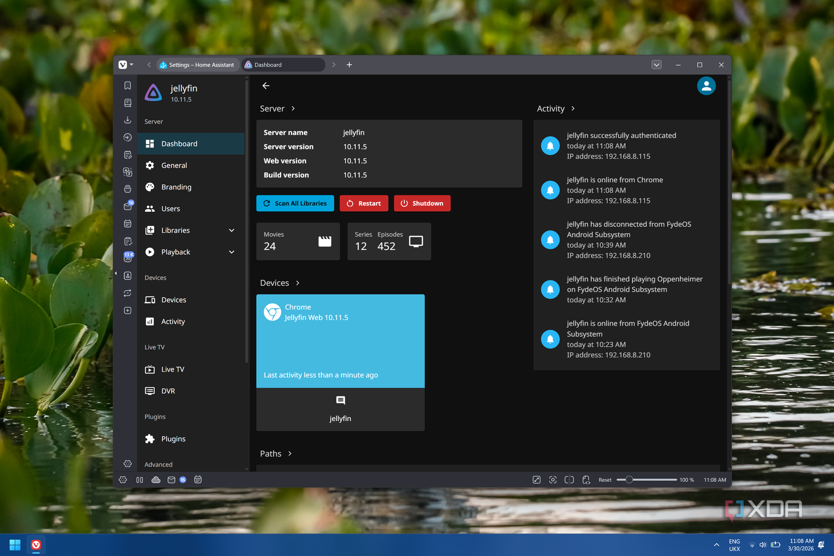 Screenshot of the Jellyfin dashboard