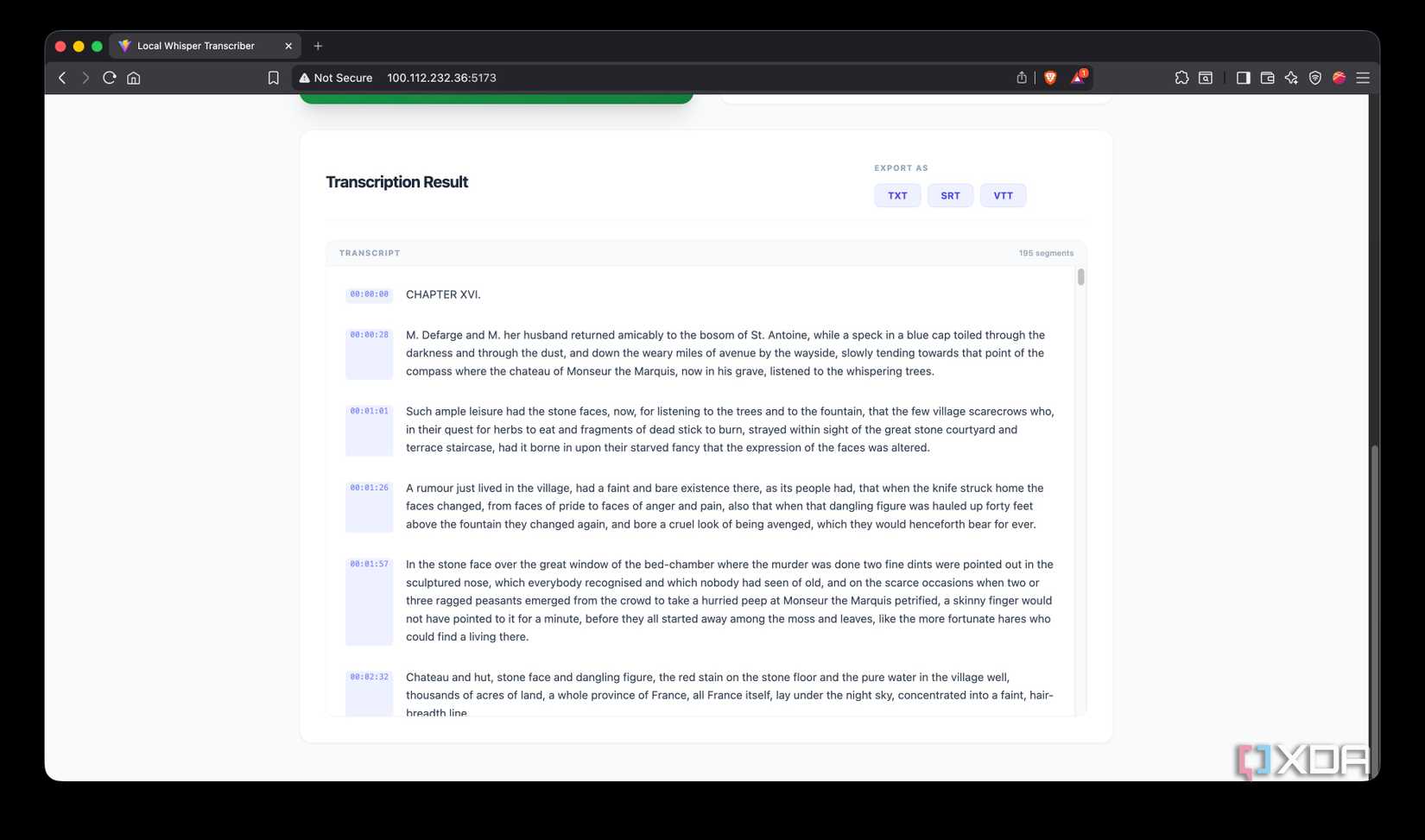 Smart segmentation of sentences as a result of Local Whisper